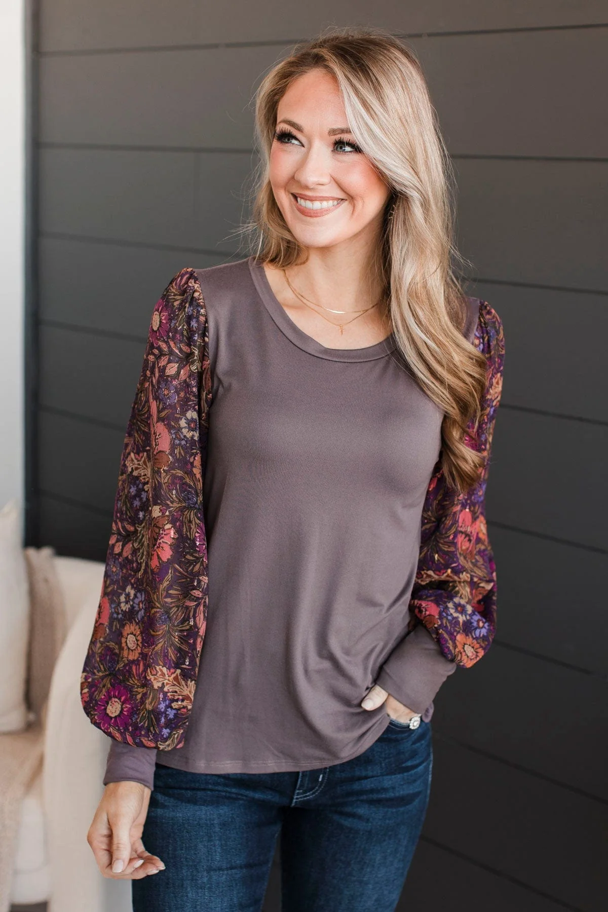 Simply Darling Puff Sleeve Top- Dusty Plum - Image 3