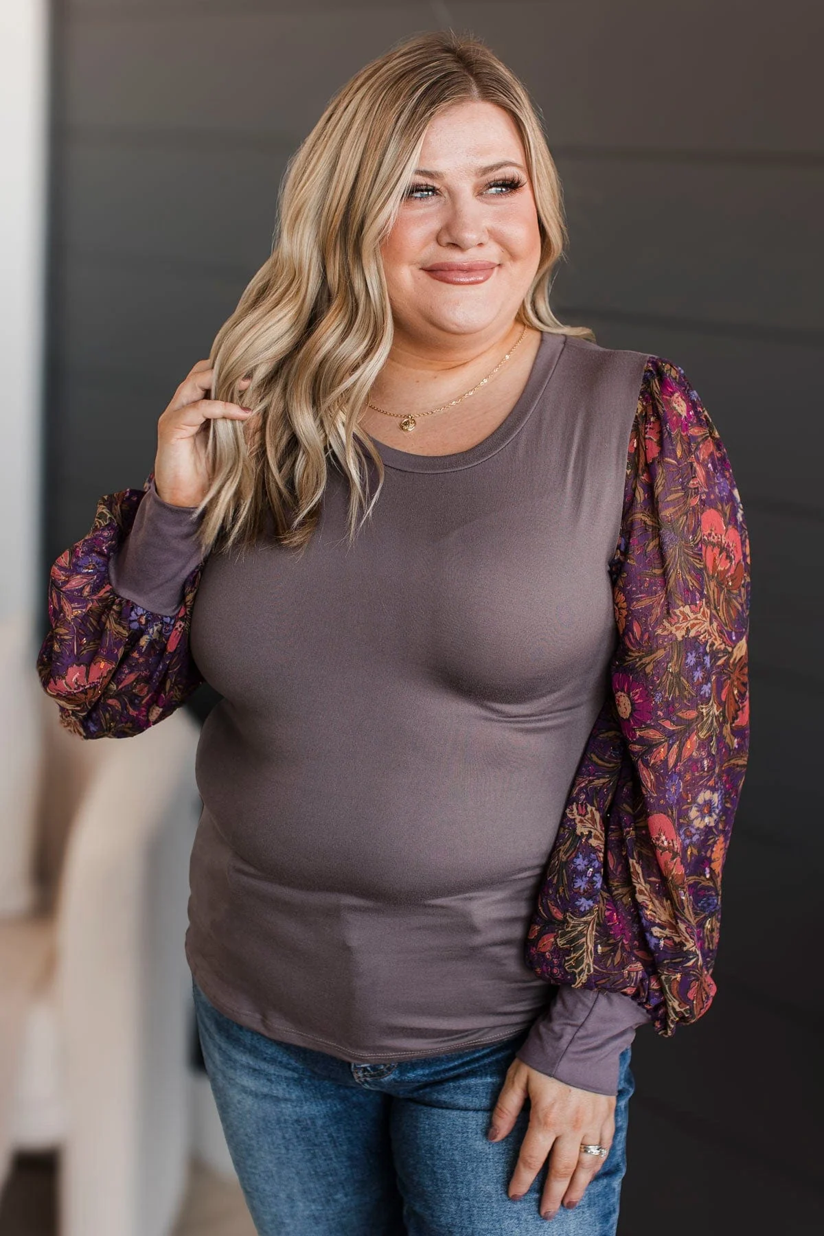 Simply Darling Puff Sleeve Top- Dusty Plum - Image 4