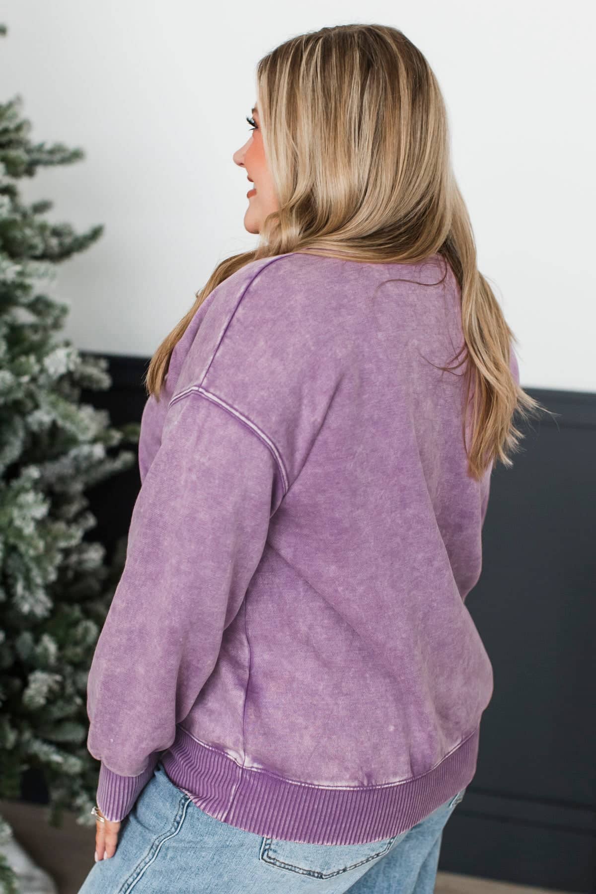 Simply Delightful Stone Wash Pullover- Light Plum - Image 6