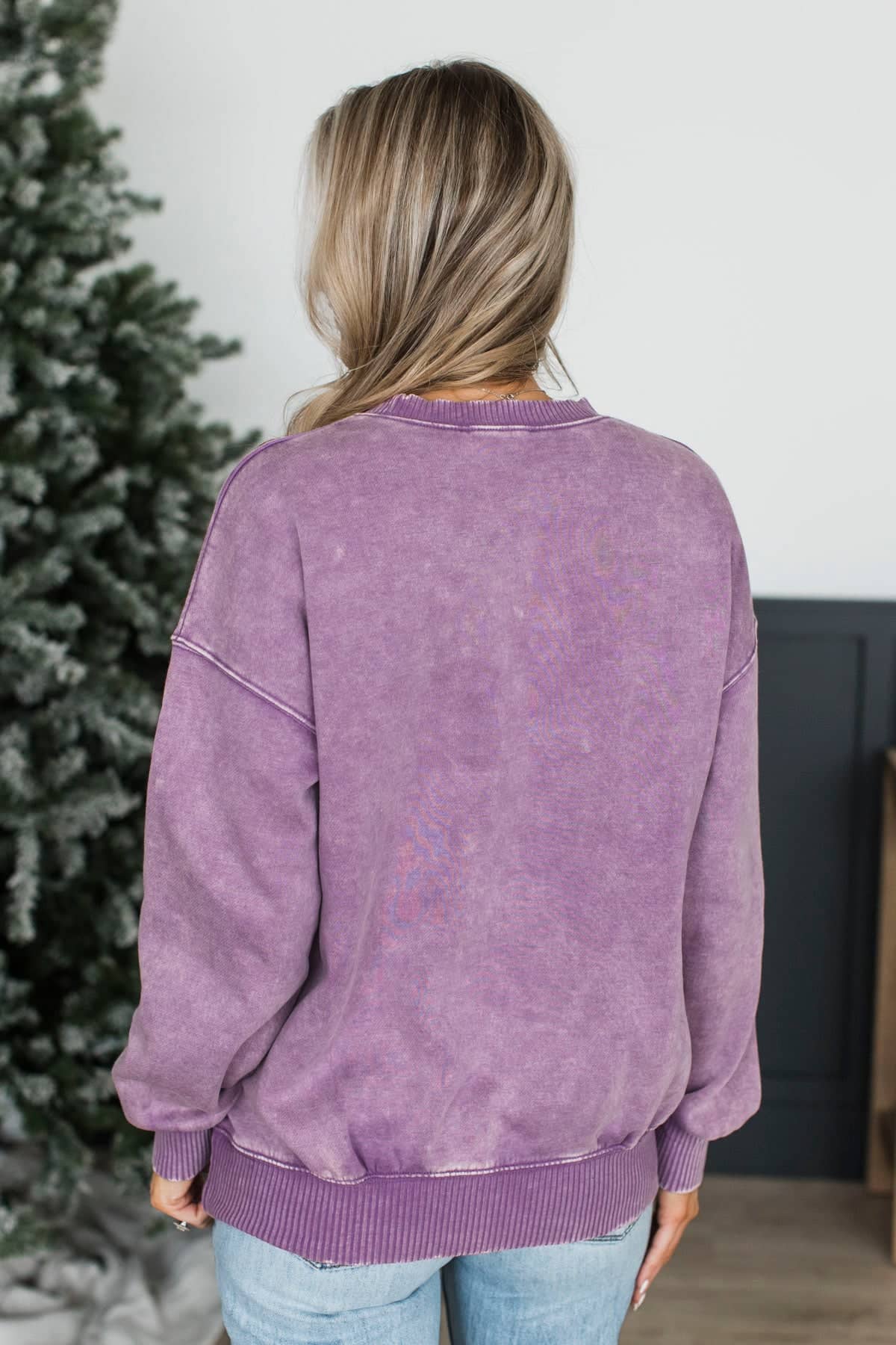 Simply Delightful Stone Wash Pullover- Light Plum - Image 7