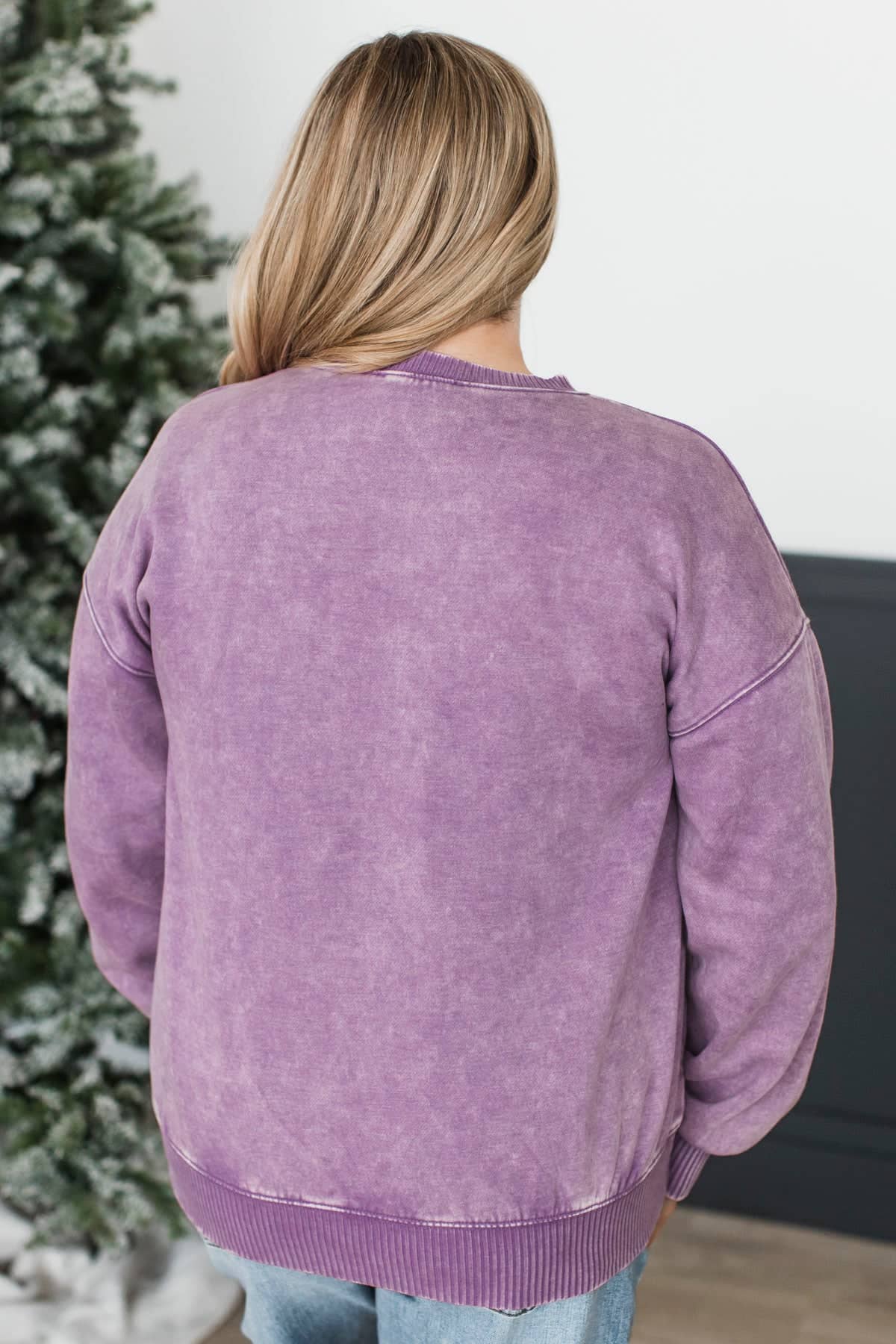 Simply Delightful Stone Wash Pullover- Light Plum - Image 8
