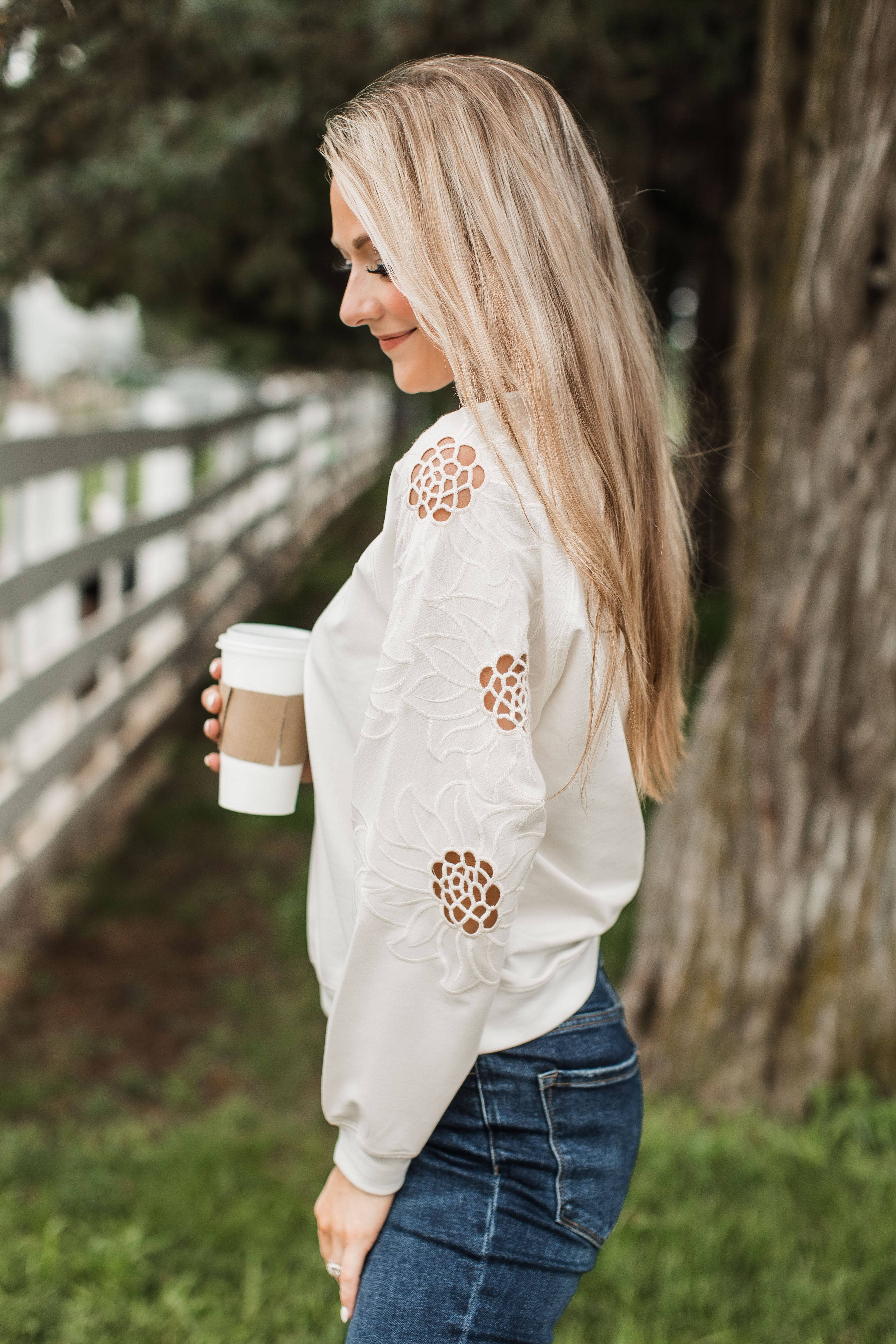 Simply Exceptional Floral Embroidered Top- Ivory - Image 4