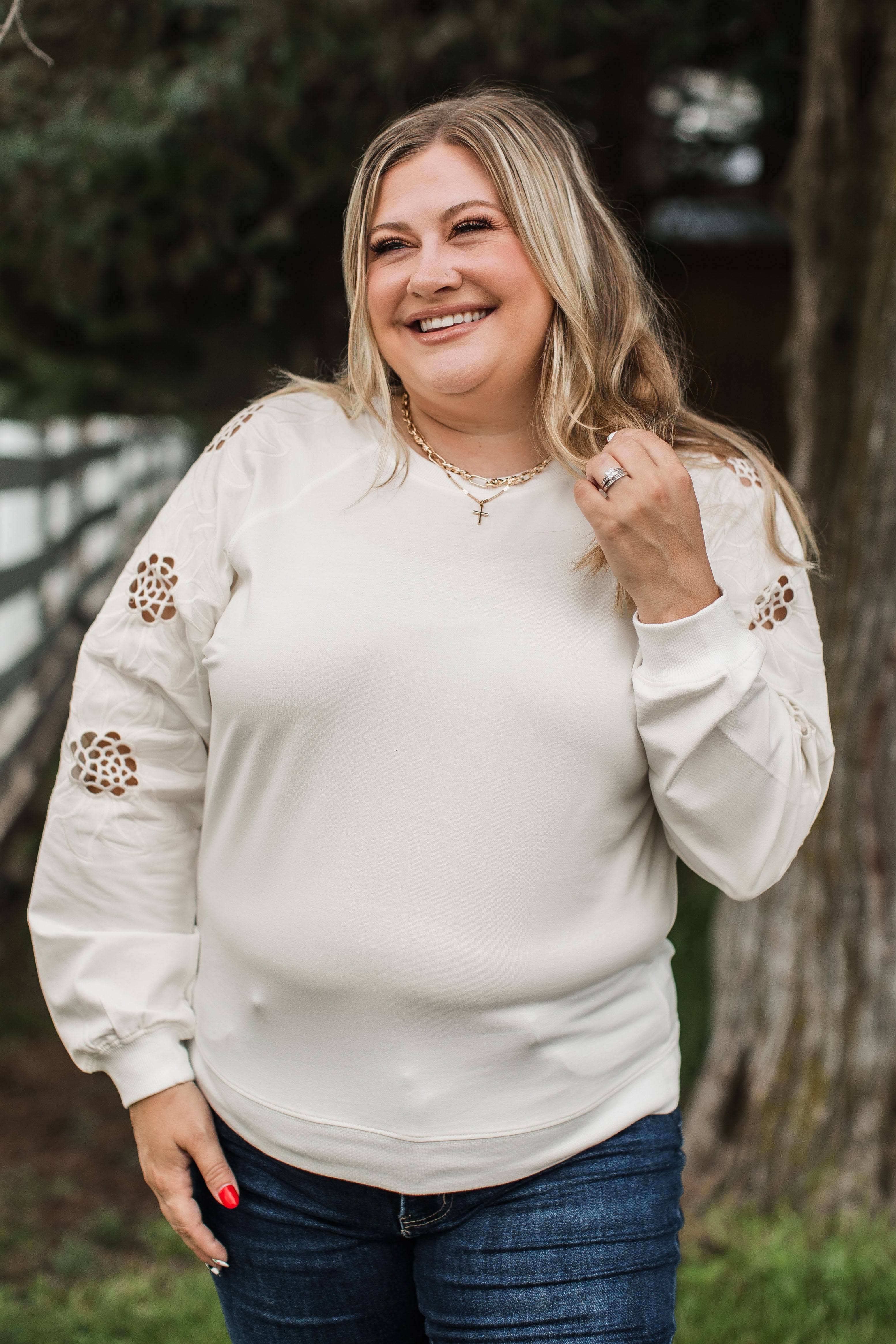 Simply Exceptional Floral Embroidered Top- Ivory - Image 5