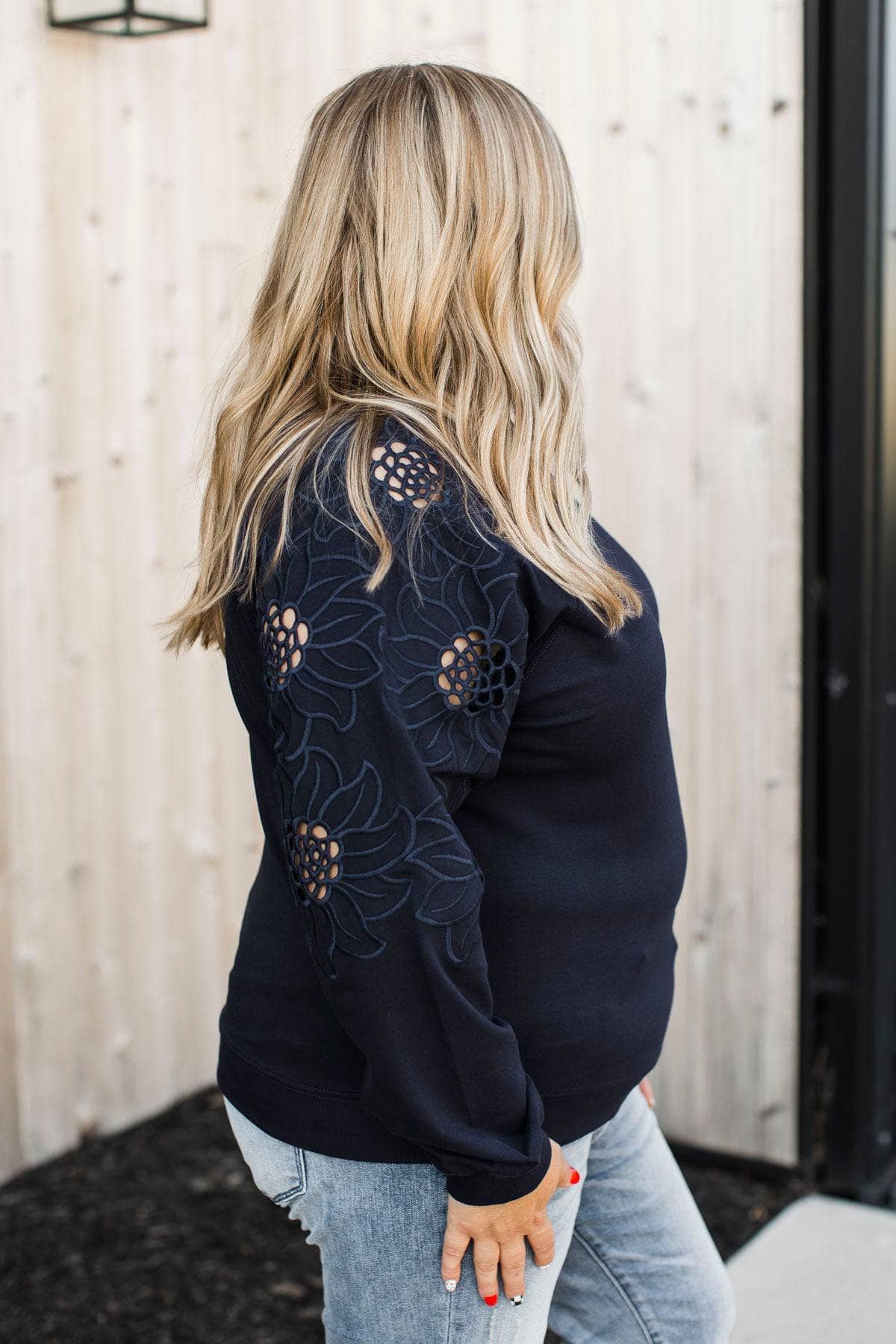 Simply Exceptional Floral Embroidered Top- Navy - Image 7