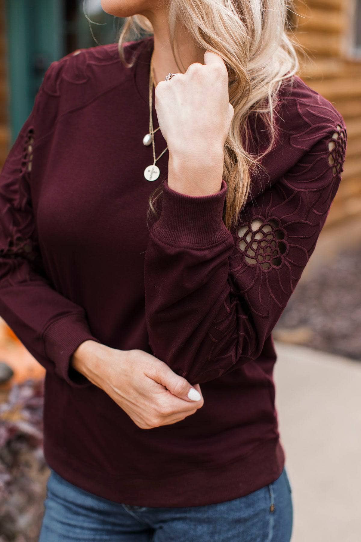 Simply Exceptional Floral Embroidered Top- Plum - Image 2
