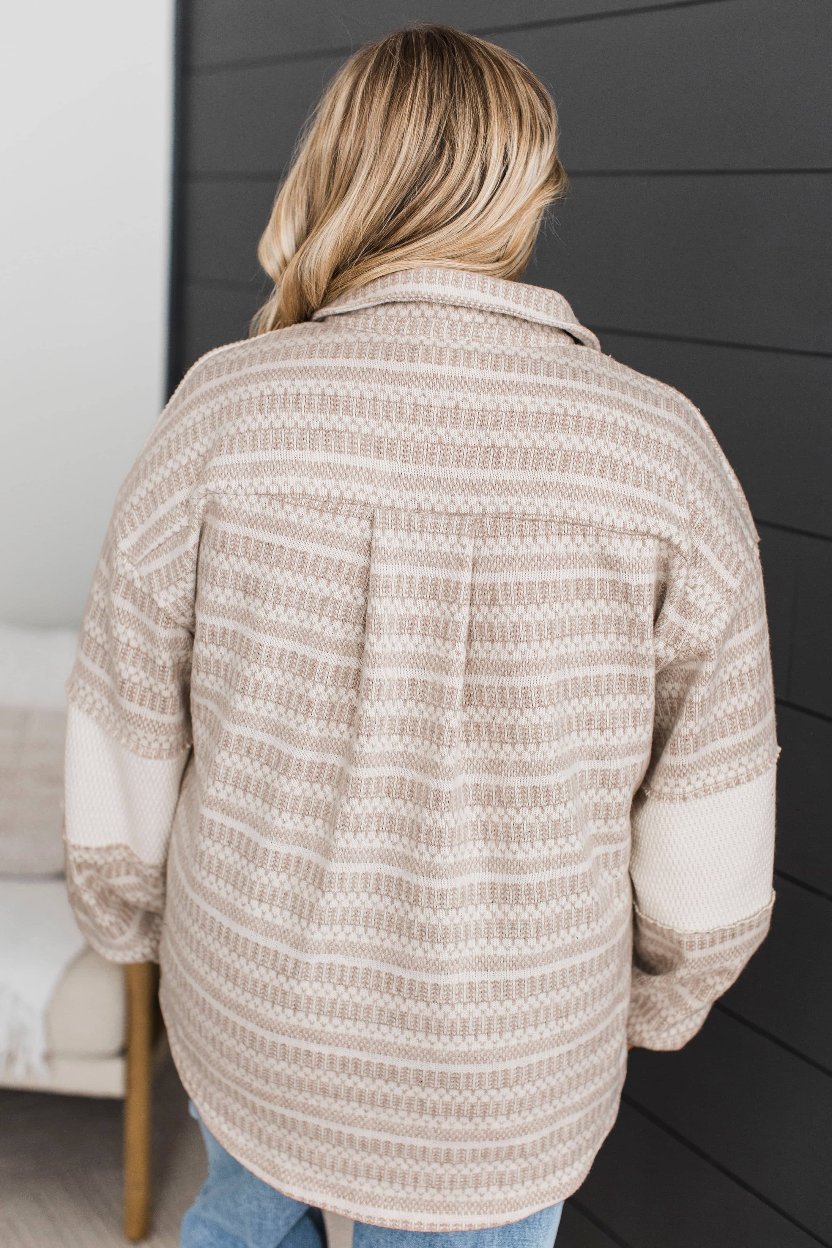 Simply Fantastic Fabric Block Shirt Jacket- Light Cream - Image 7