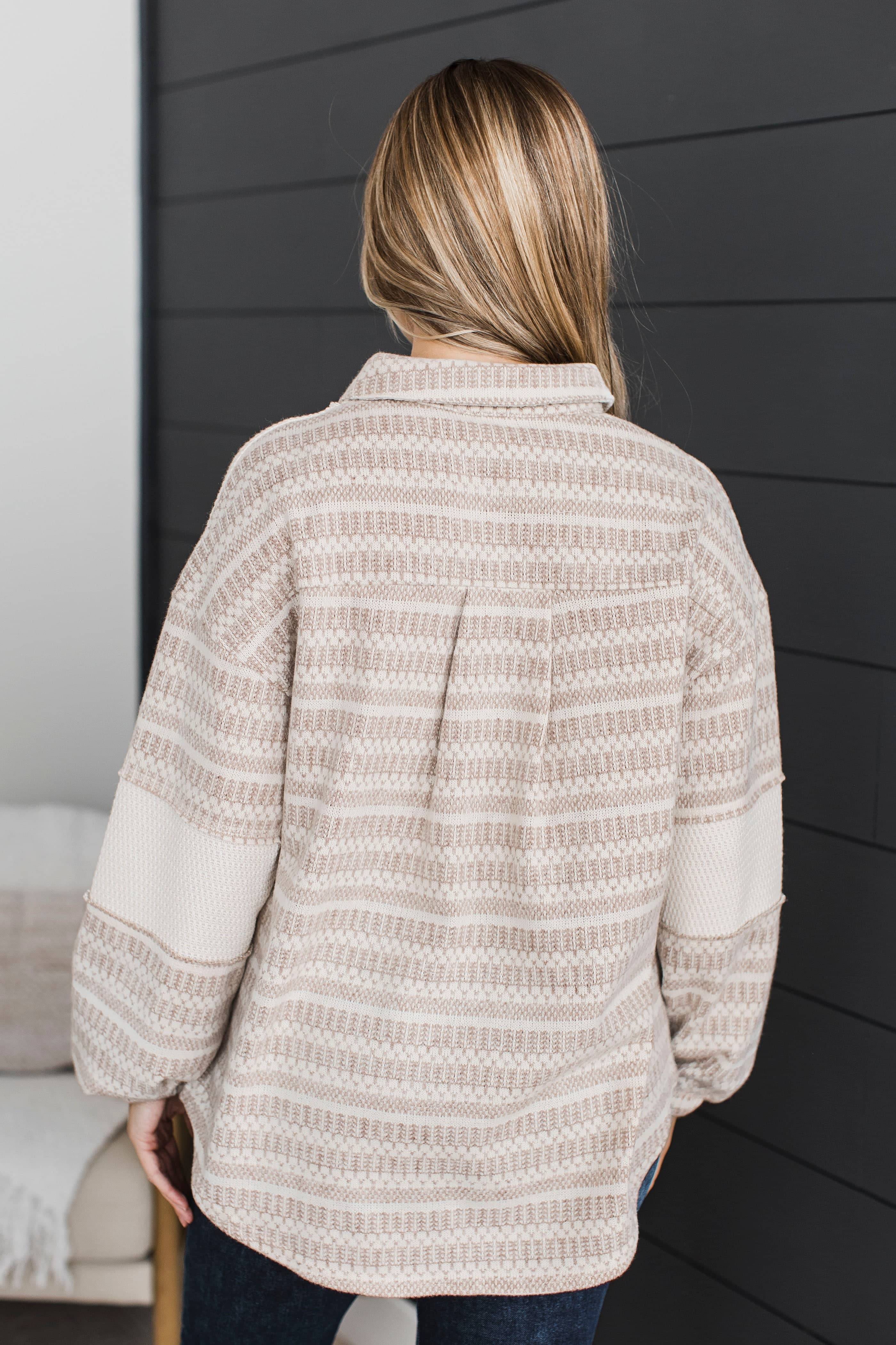 Simply Fantastic Fabric Block Shirt Jacket- Light Cream - Image 8