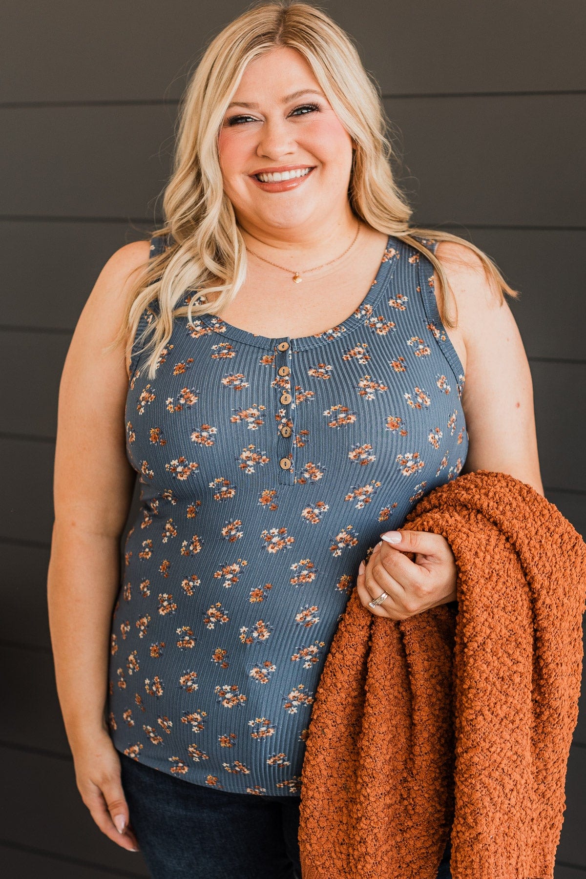 Simply Flourishing Floral Tank Top- Dusty Blue - Image 2