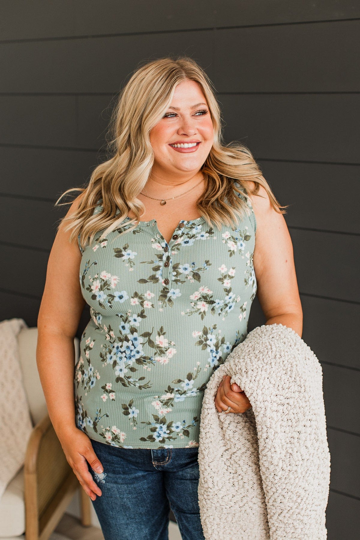 Simply Flourishing Floral Tank Top- Dusty Sage - Image 4