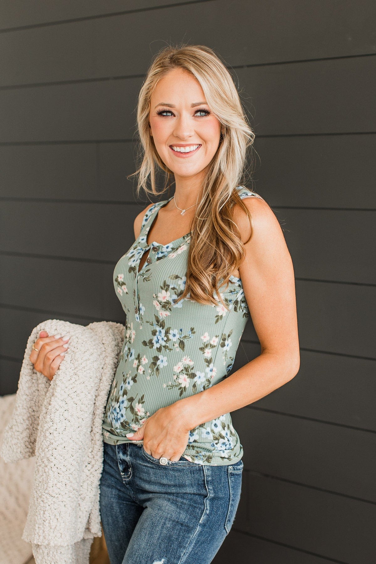 Simply Flourishing Floral Tank Top- Dusty Sage - Image 5