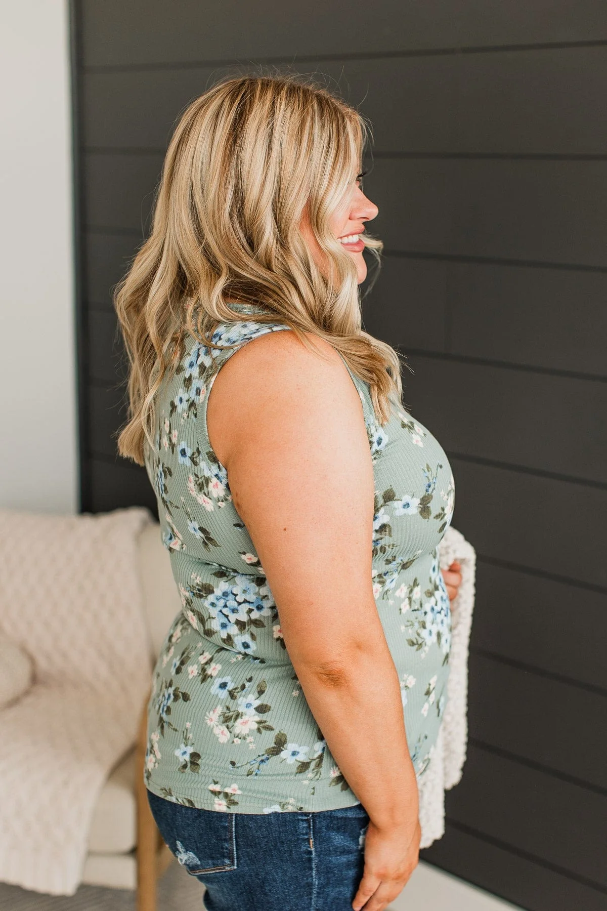 Simply Flourishing Floral Tank Top- Dusty Sage - Image 6