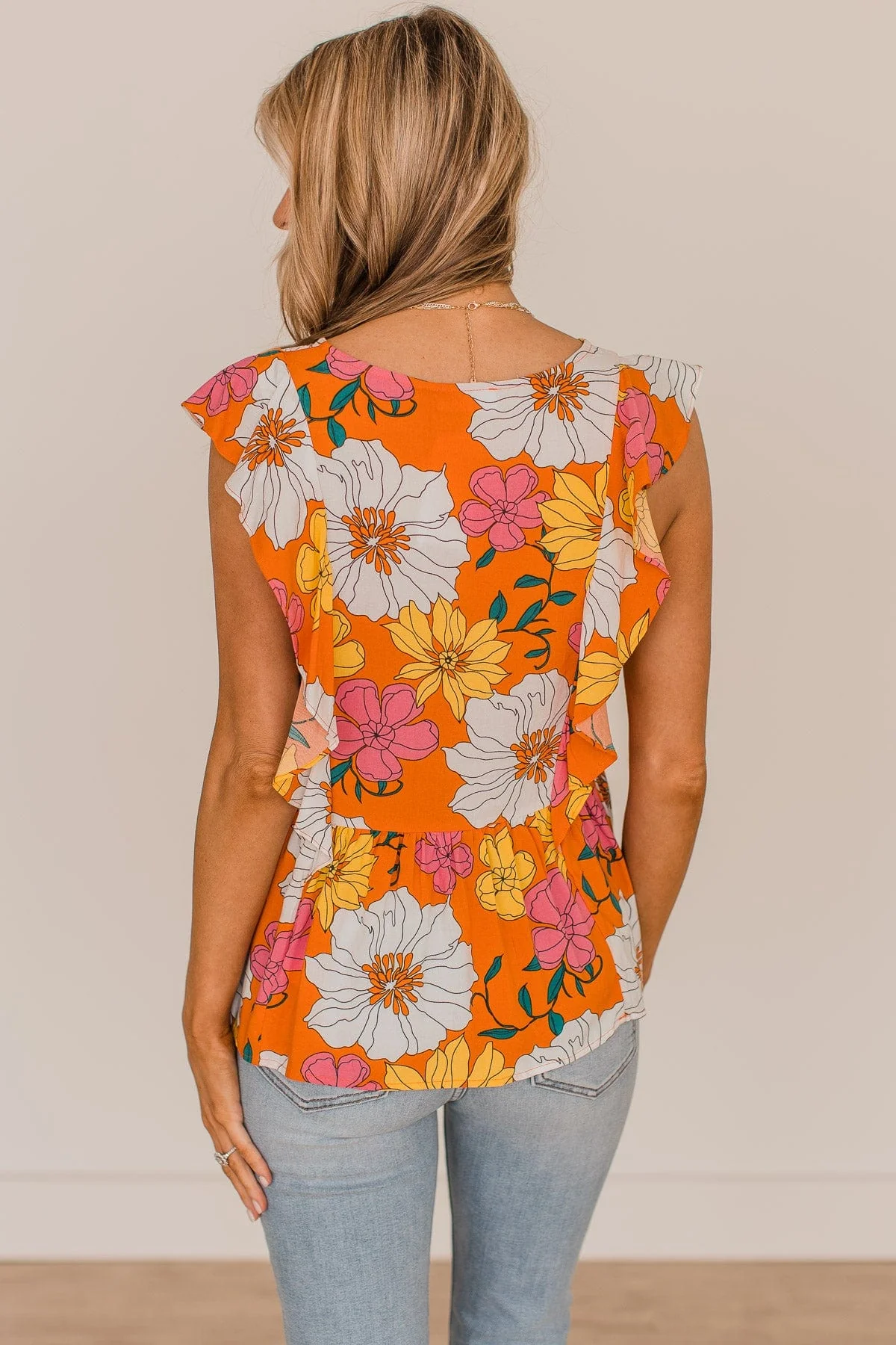 Simply Glowing Floral Peplum Blouse- Orange - Image 7