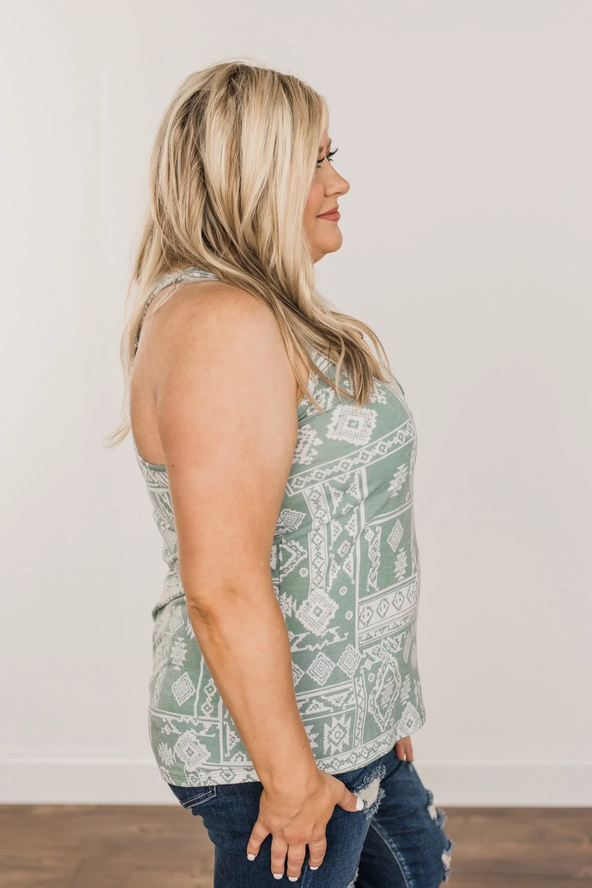 Simply Happy Geometric Print Tank Top- Dusty Teal - Image 12