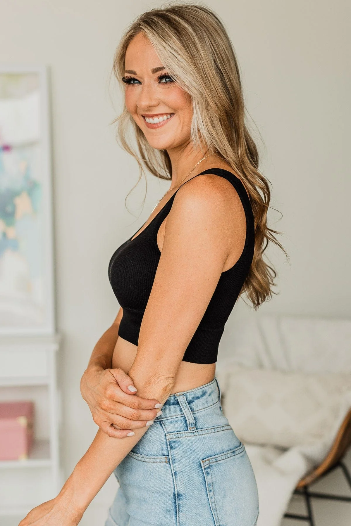 Simply Lovely Cropped Tank Top- Black - Image 6