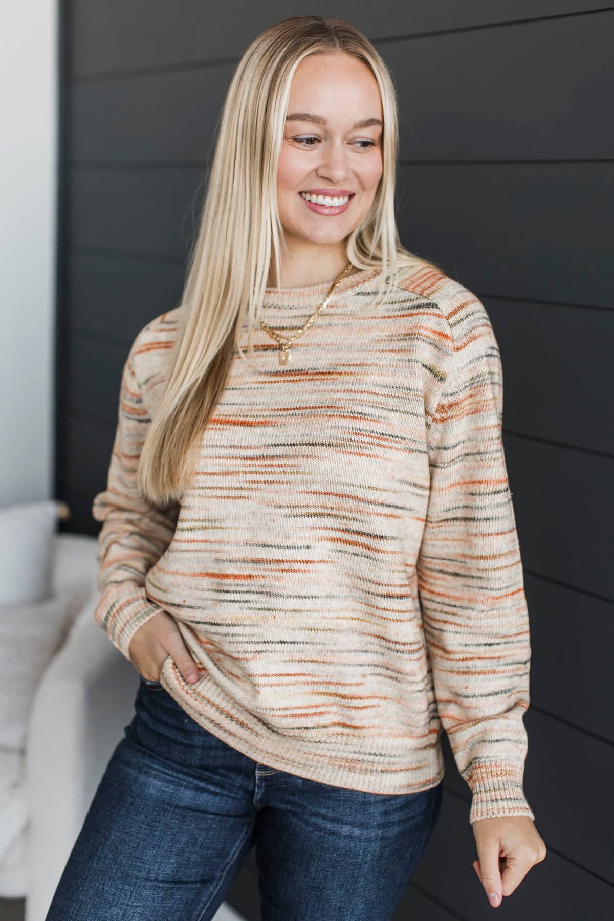 Simply Marvelous Striped Knit Sweater- Cream Multi - Image 4