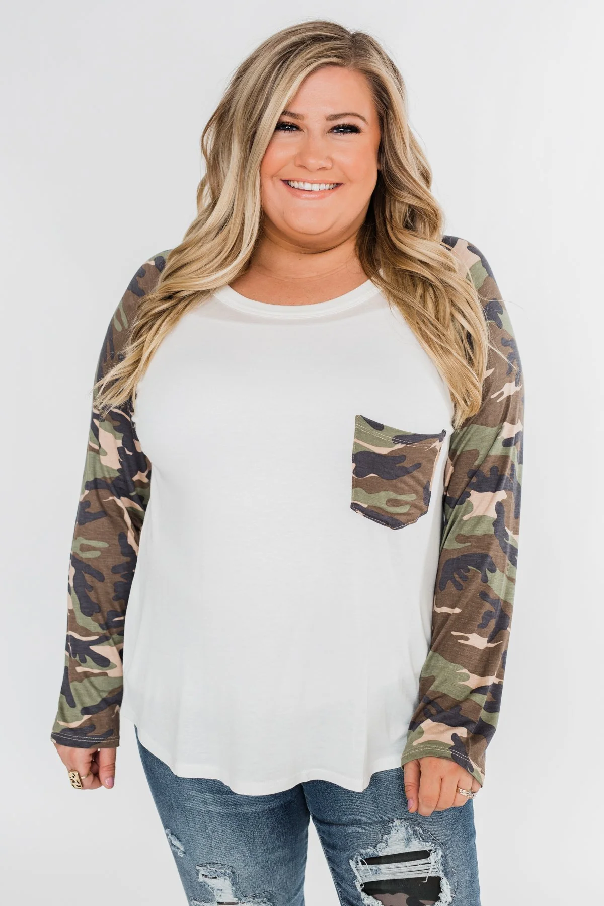 Simply Me Long Sleeve Camo Top- Ivory - Image 7