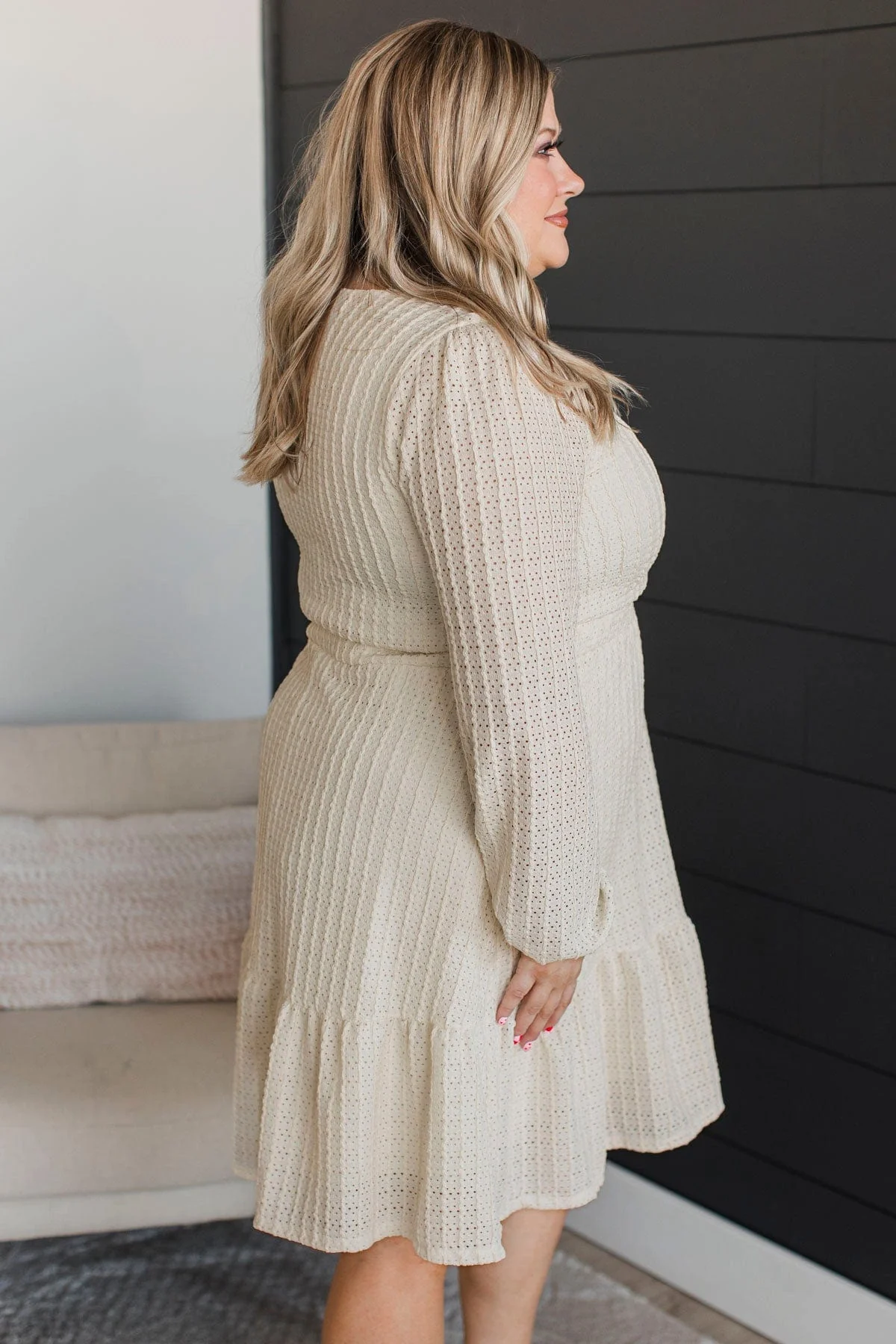 Simply Polished Long Sleeve Dress- Ivory - Image 6