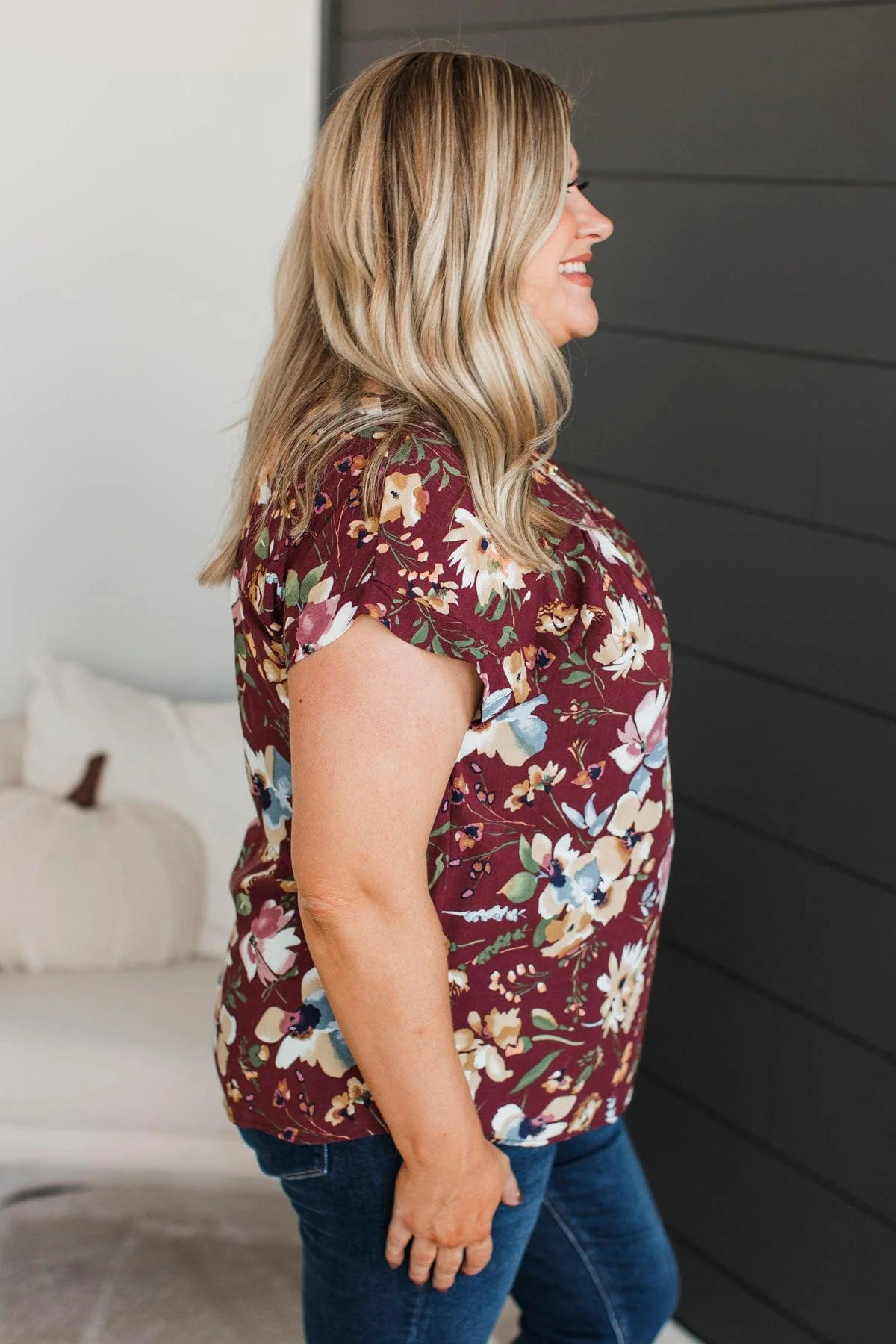 Simply Precious Floral Print Top- Burgundy - Image 3