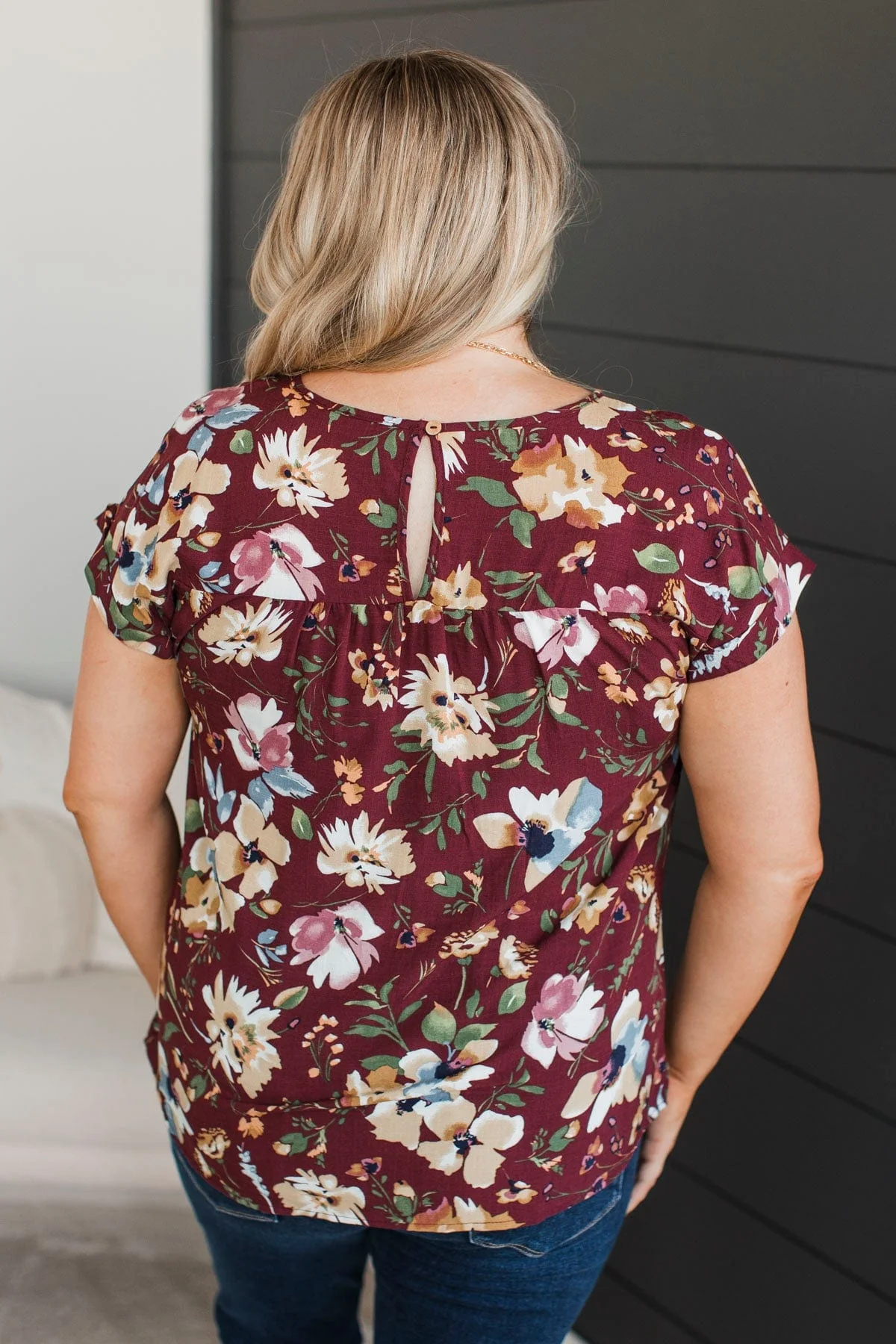 Simply Precious Floral Print Top- Burgundy - Image 4