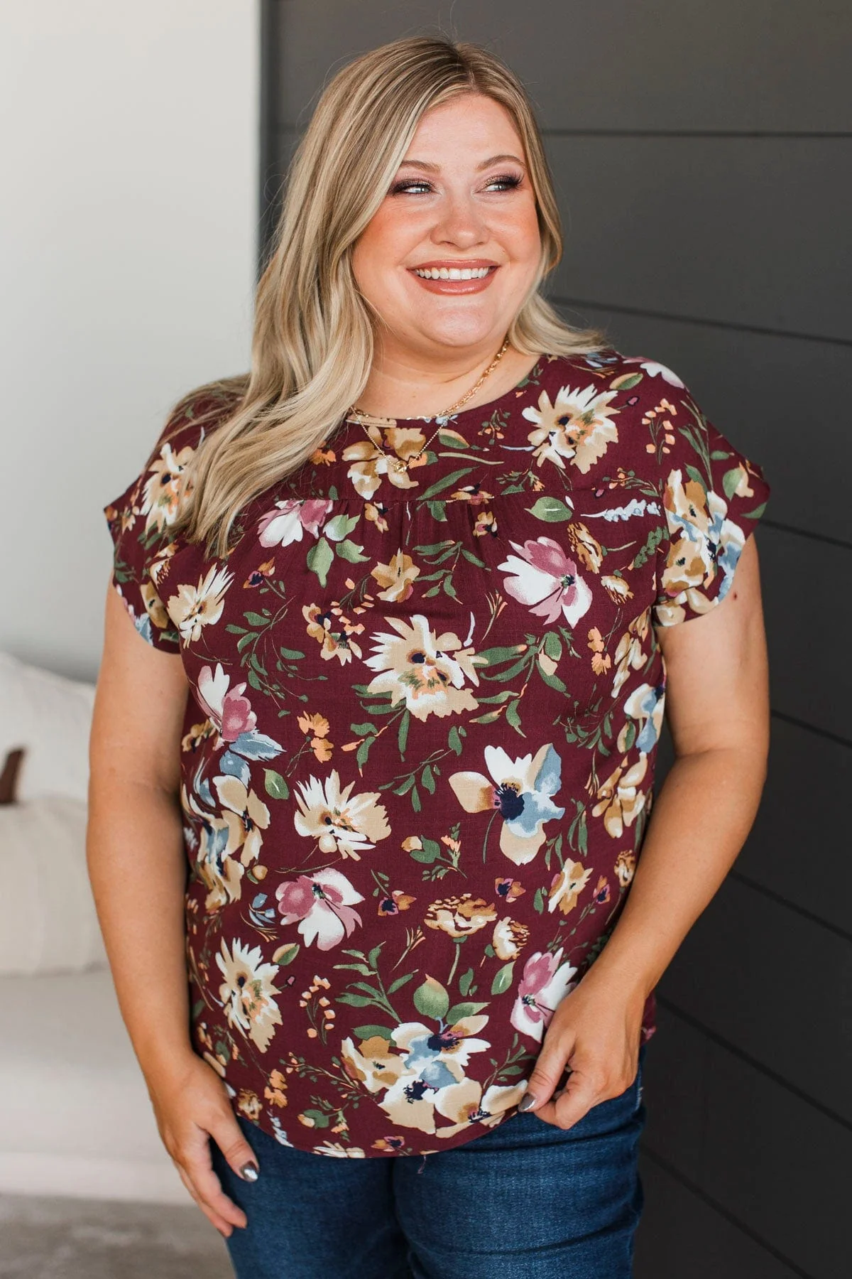 Simply Precious Floral Print Top- Burgundy - Image 9