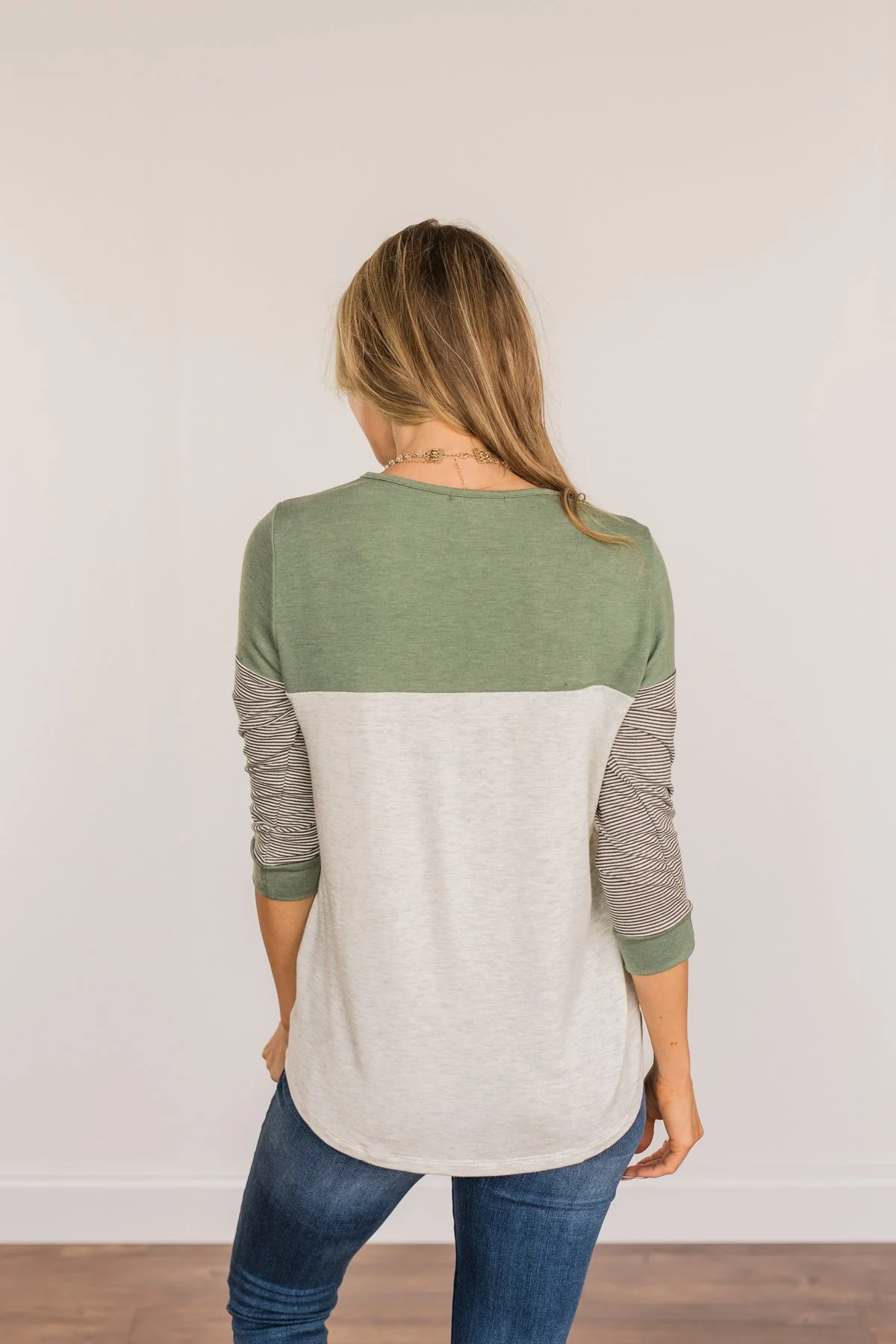 Simply Splendid Color Block Top- Olive & Heather Grey - Image 11