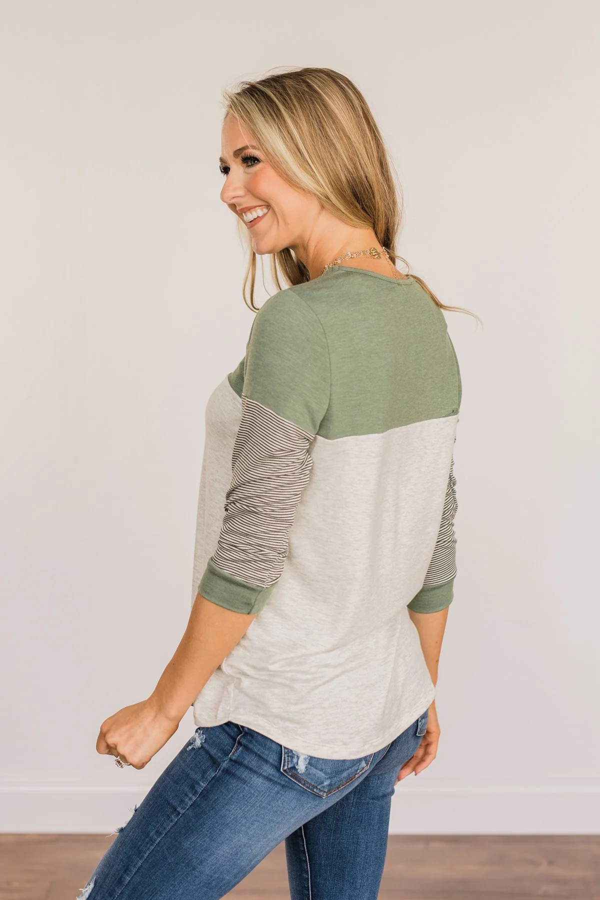 Simply Splendid Color Block Top- Olive & Heather Grey - Image 8