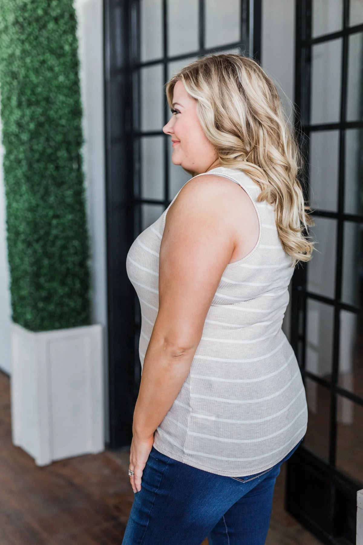 Simply Striped Tank Top- Oatmeal & Ivory - Image 10