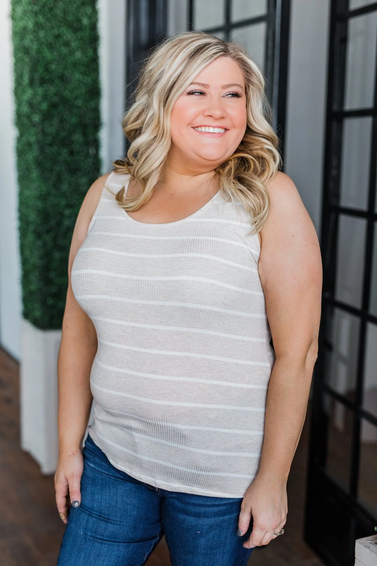 Simply Striped Tank Top- Oatmeal & Ivory - Image 3