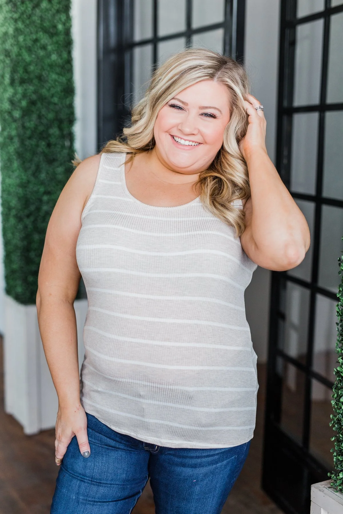Simply Striped Tank Top- Oatmeal & Ivory - Image 6