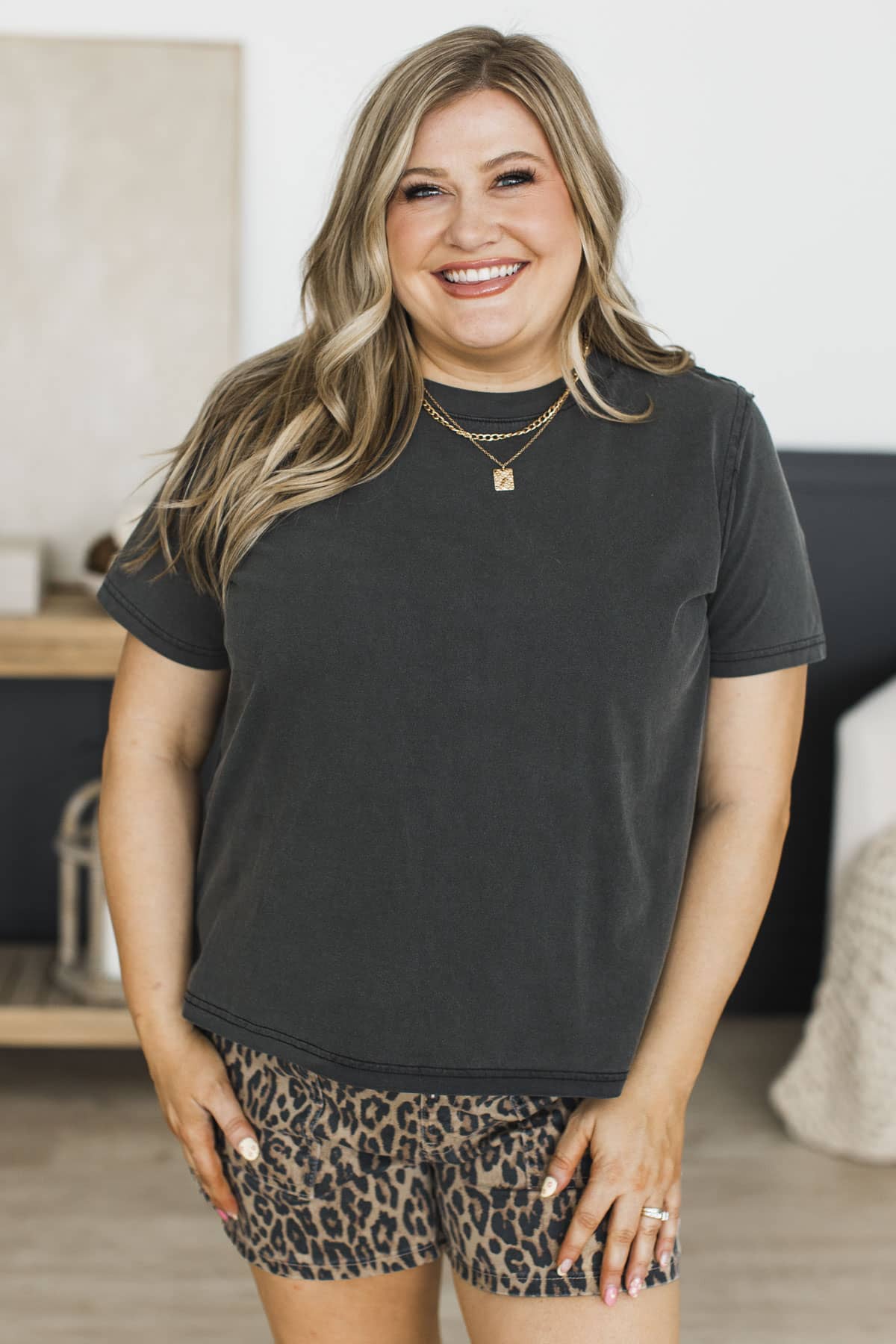 Simply Styled Short Sleeve Top- Charcoal - Image 4