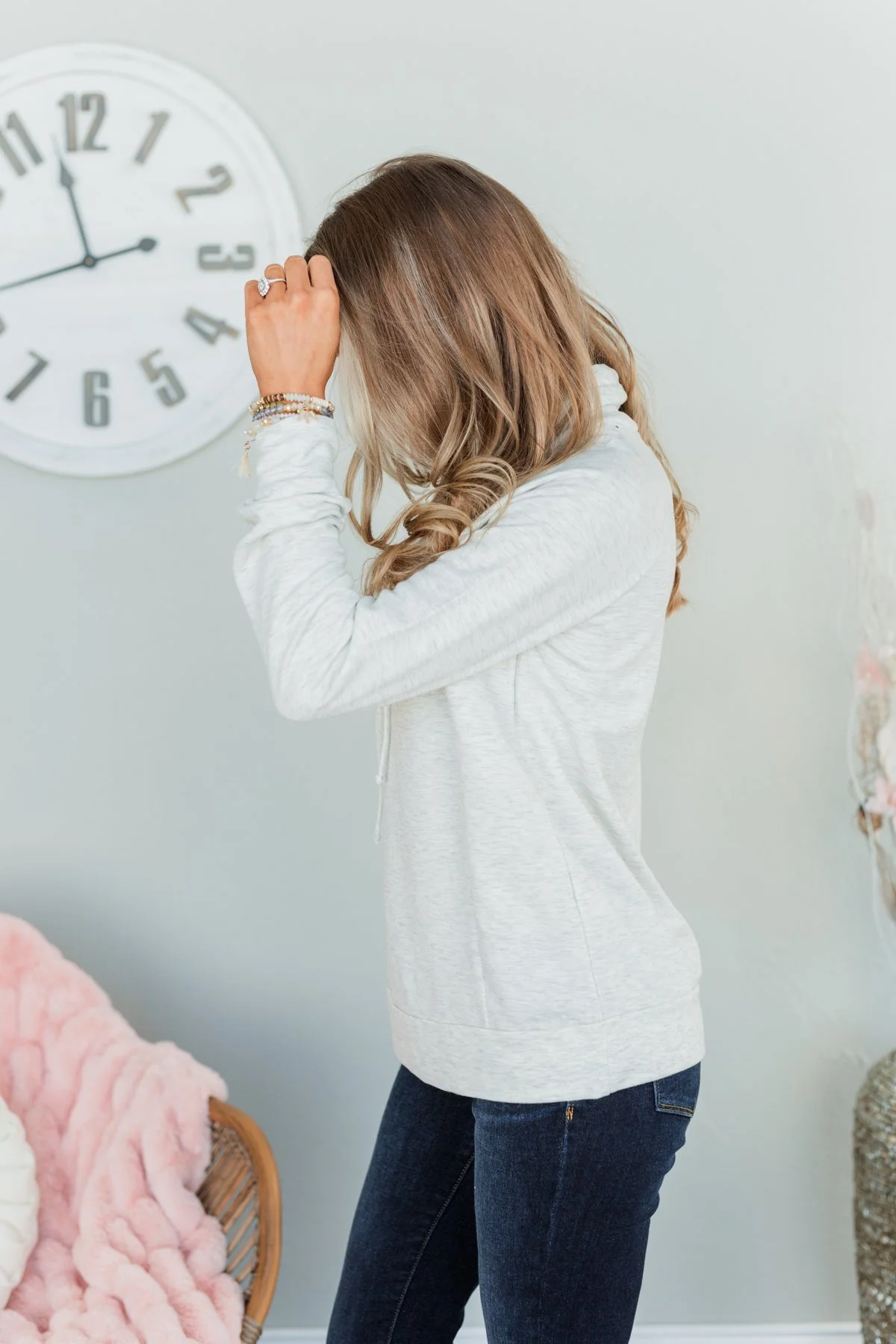 Simply Sweet Cowl Neck Top- Light Heather Grey - Image 6