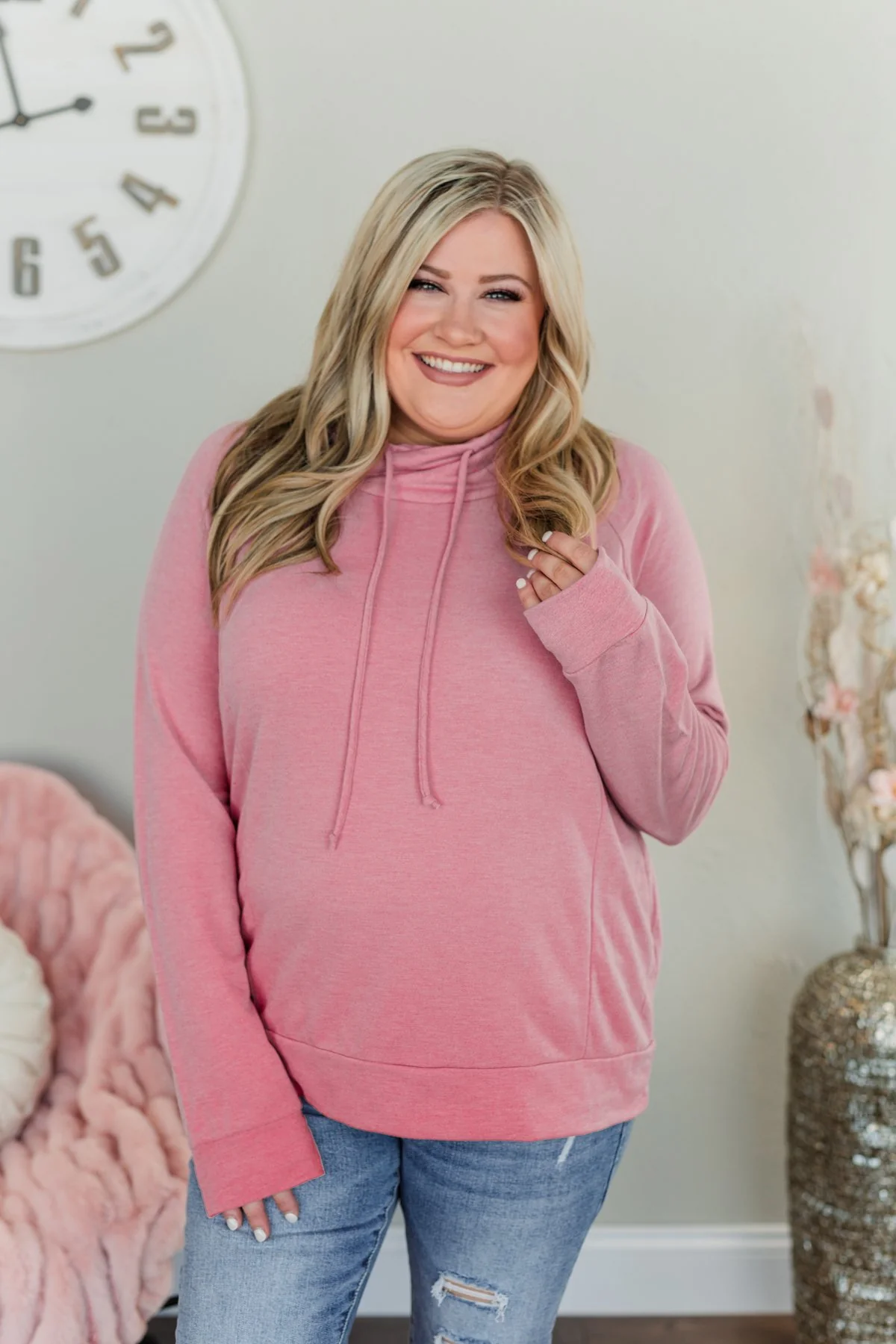 Simply Sweet Cowl Neck Top- Pink - Image 2