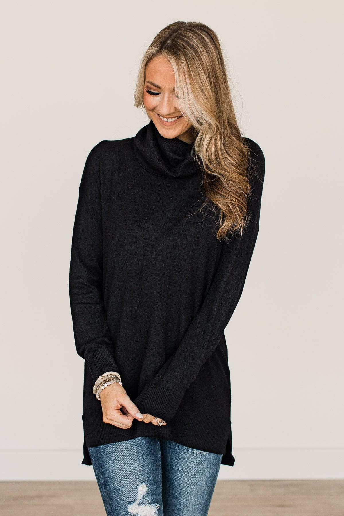 Simply The Best Cowl Neck Sweater- Black - Image 3