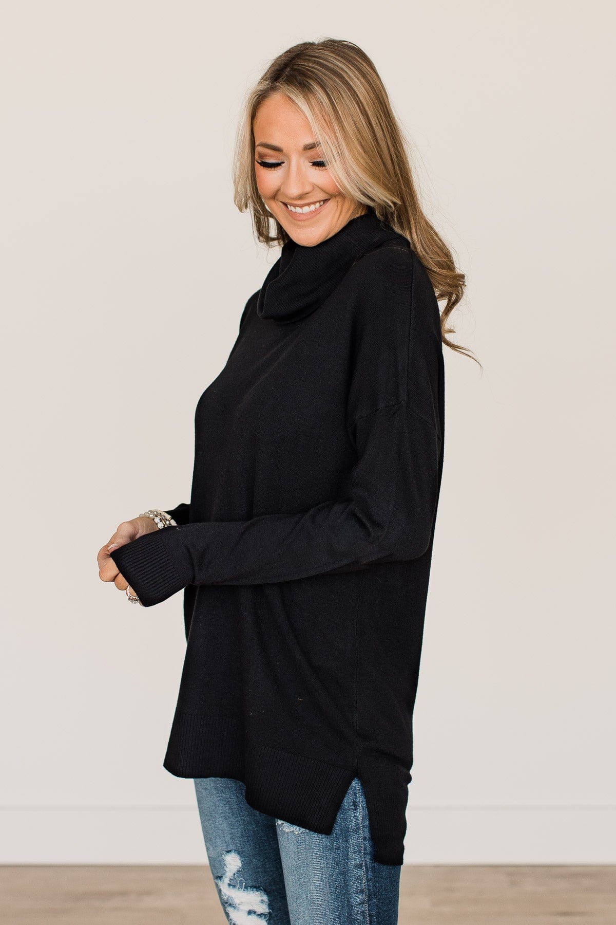 Simply The Best Cowl Neck Sweater- Black - Image 6