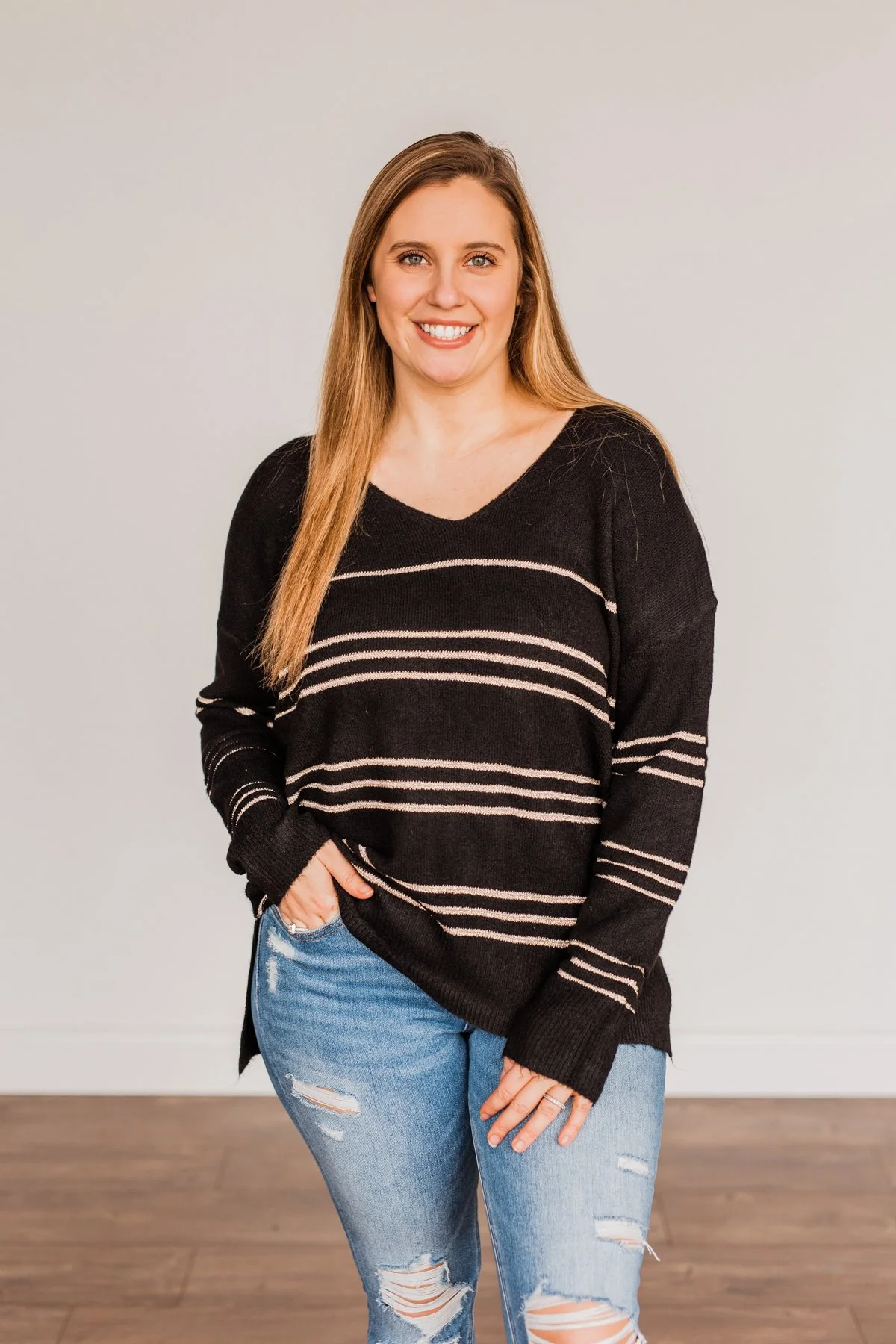 Simply The One Striped Sweater- Black - Image 10