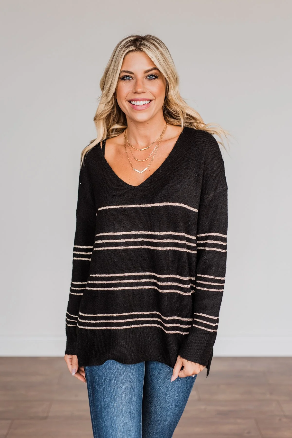 Simply The One Striped Sweater- Black - Image 3