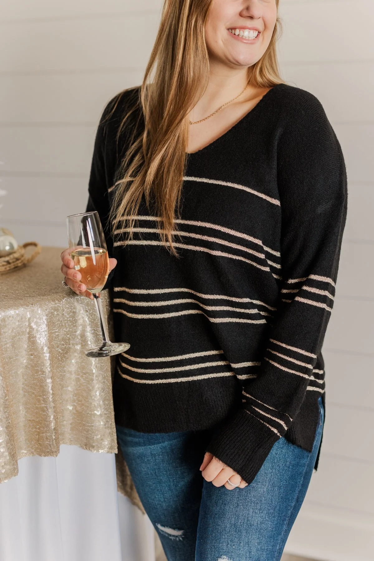Simply The One Striped Sweater- Black - Image 4