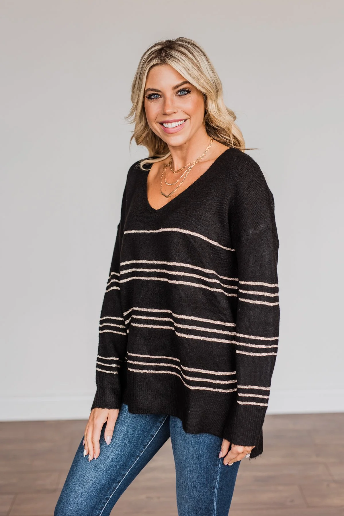 Simply The One Striped Sweater- Black - Image 9