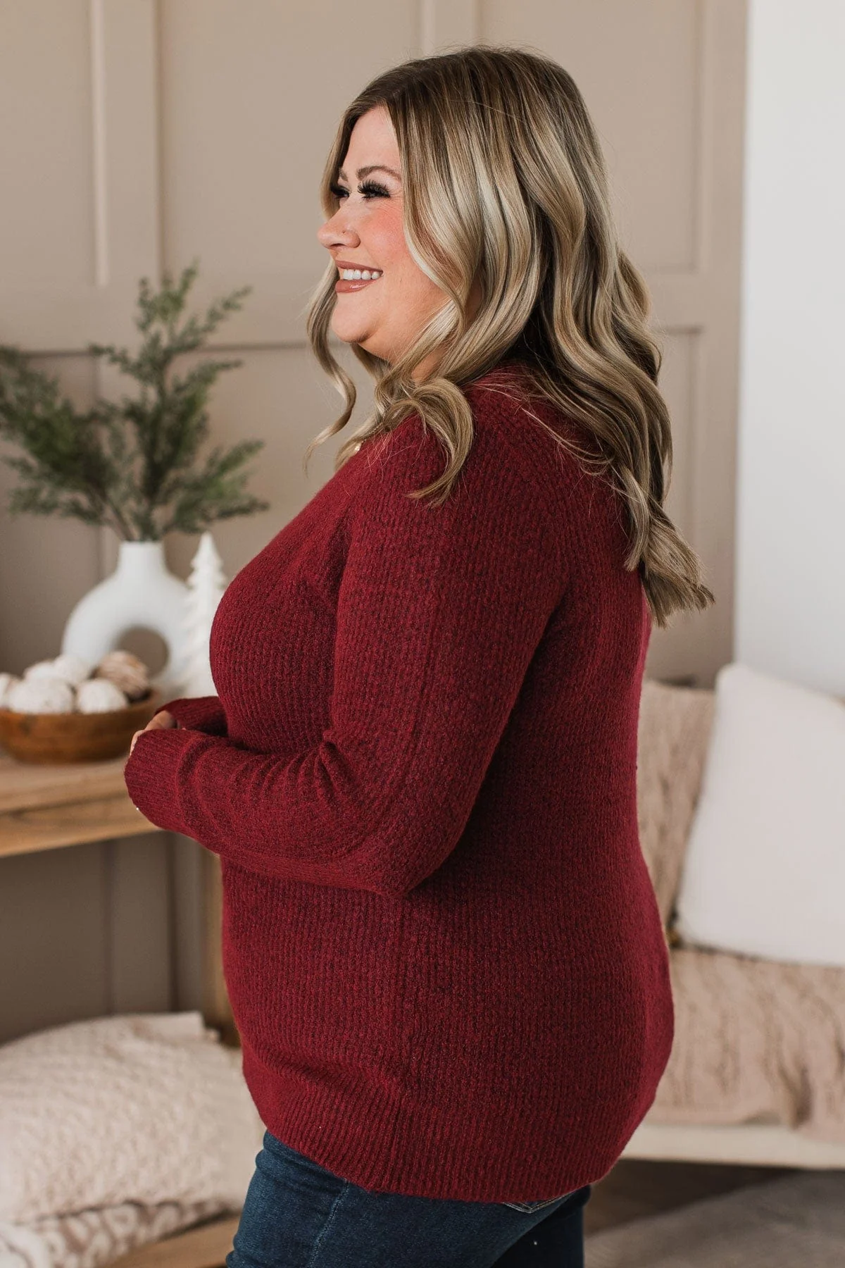 Simply Unforgettable Knit Sweater- Burgundy - Image 4