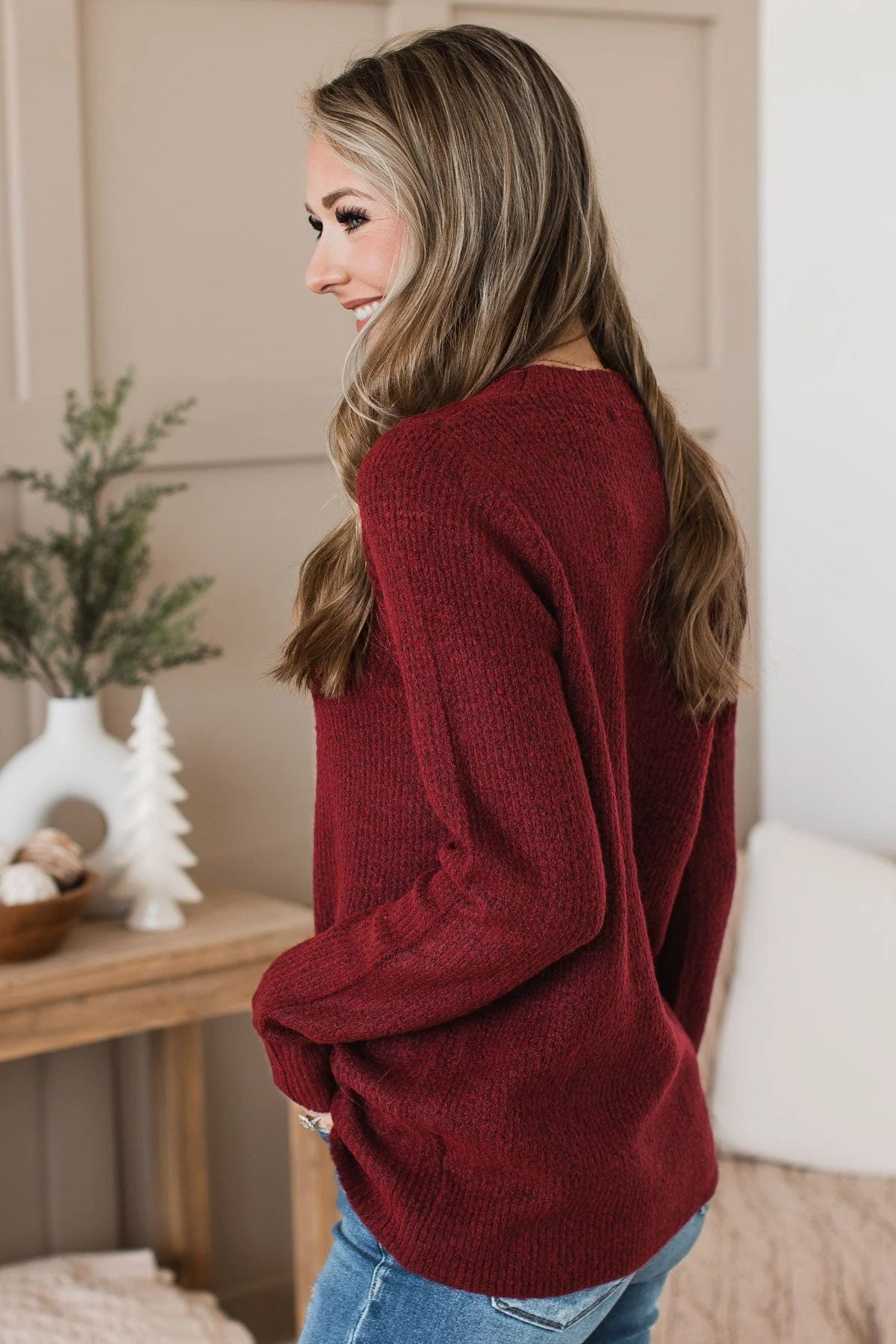 Simply Unforgettable Knit Sweater- Burgundy - Image 5