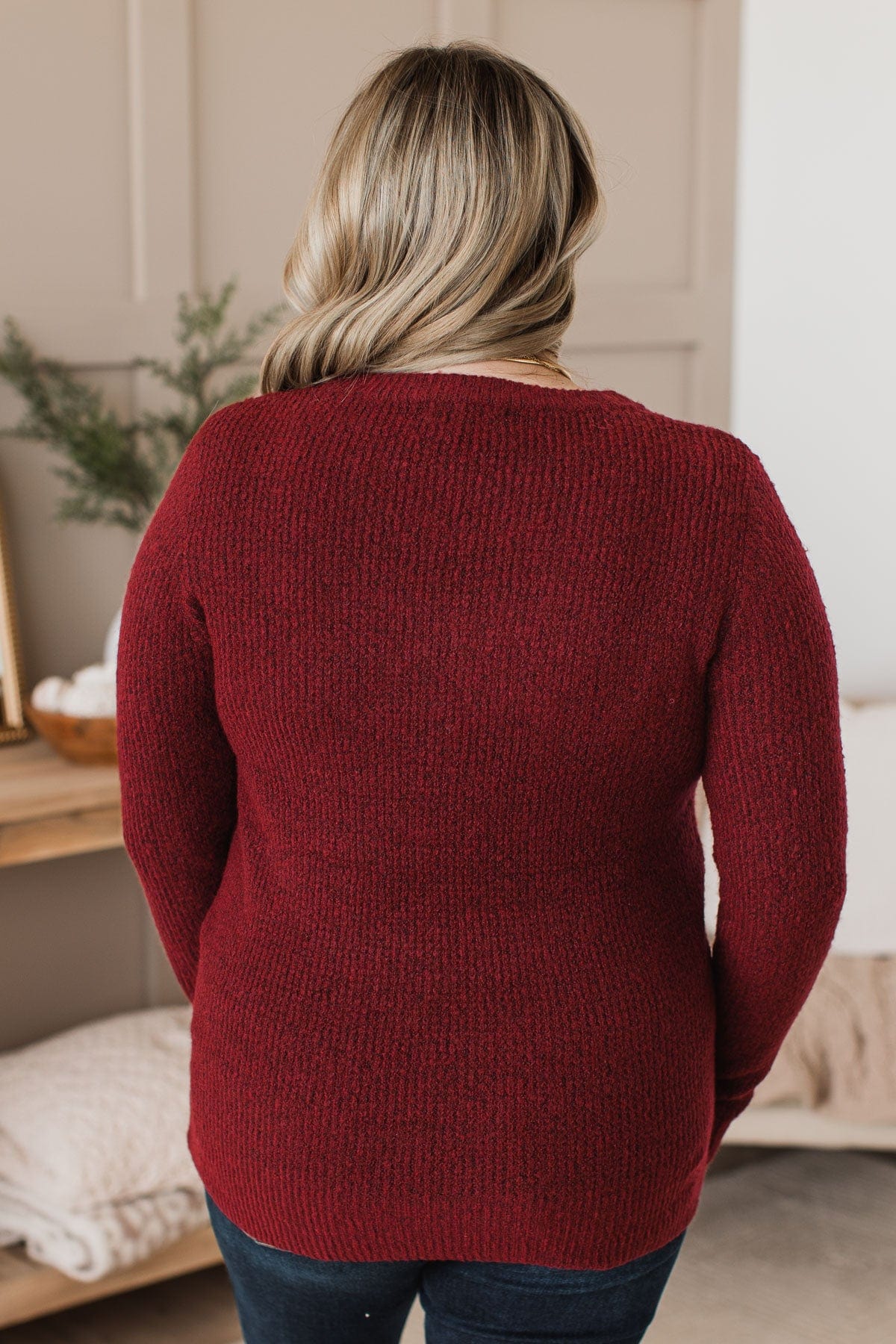 Simply Unforgettable Knit Sweater- Burgundy - Image 6