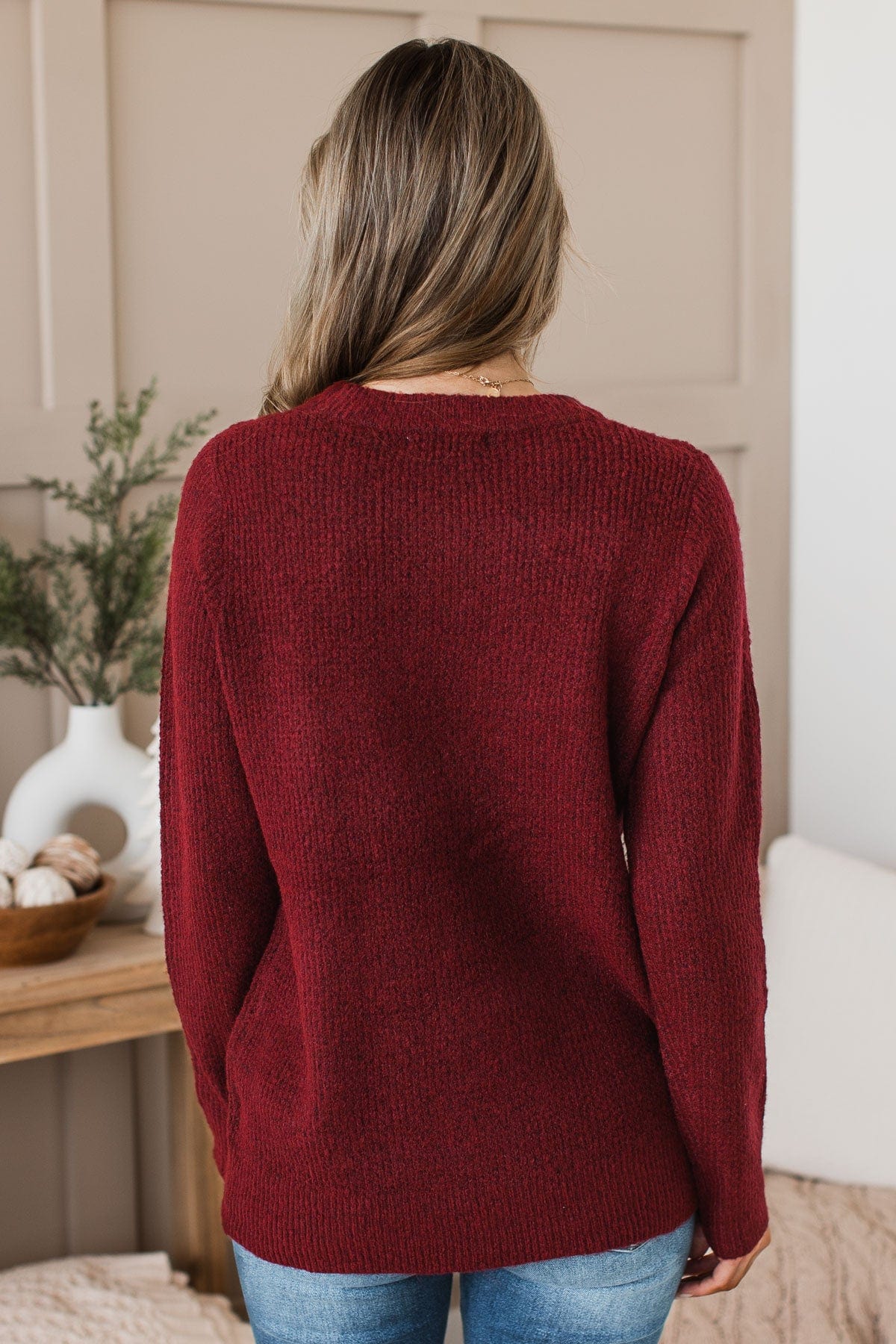 Simply Unforgettable Knit Sweater- Burgundy - Image 7