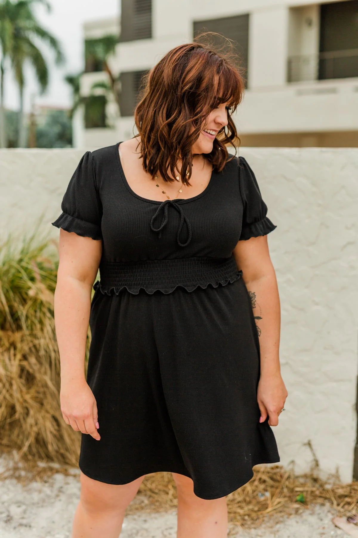 Sincere Smiles Smocked Knit Dress- Black - Image 10