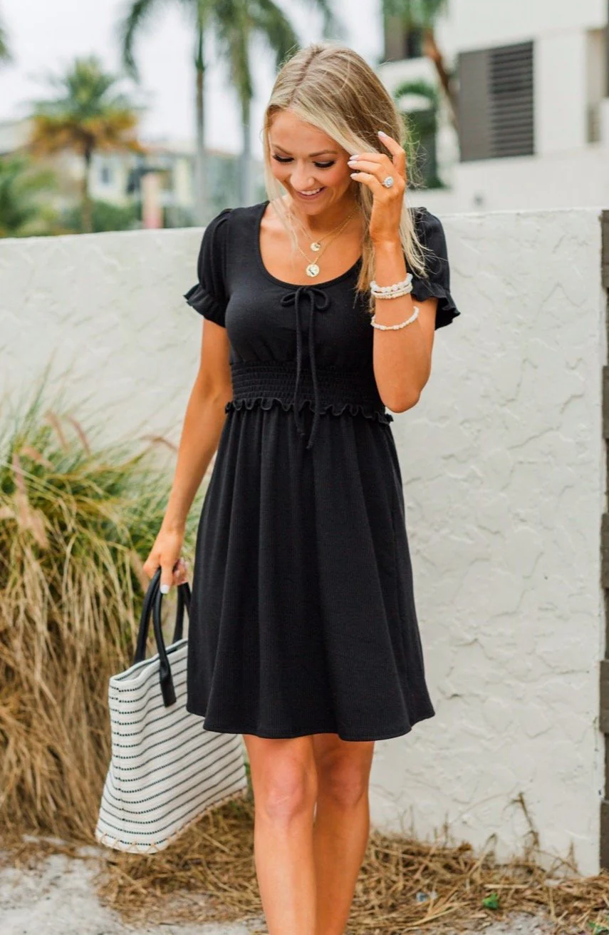 Sincere Smiles Smocked Knit Dress- Black - Image 12