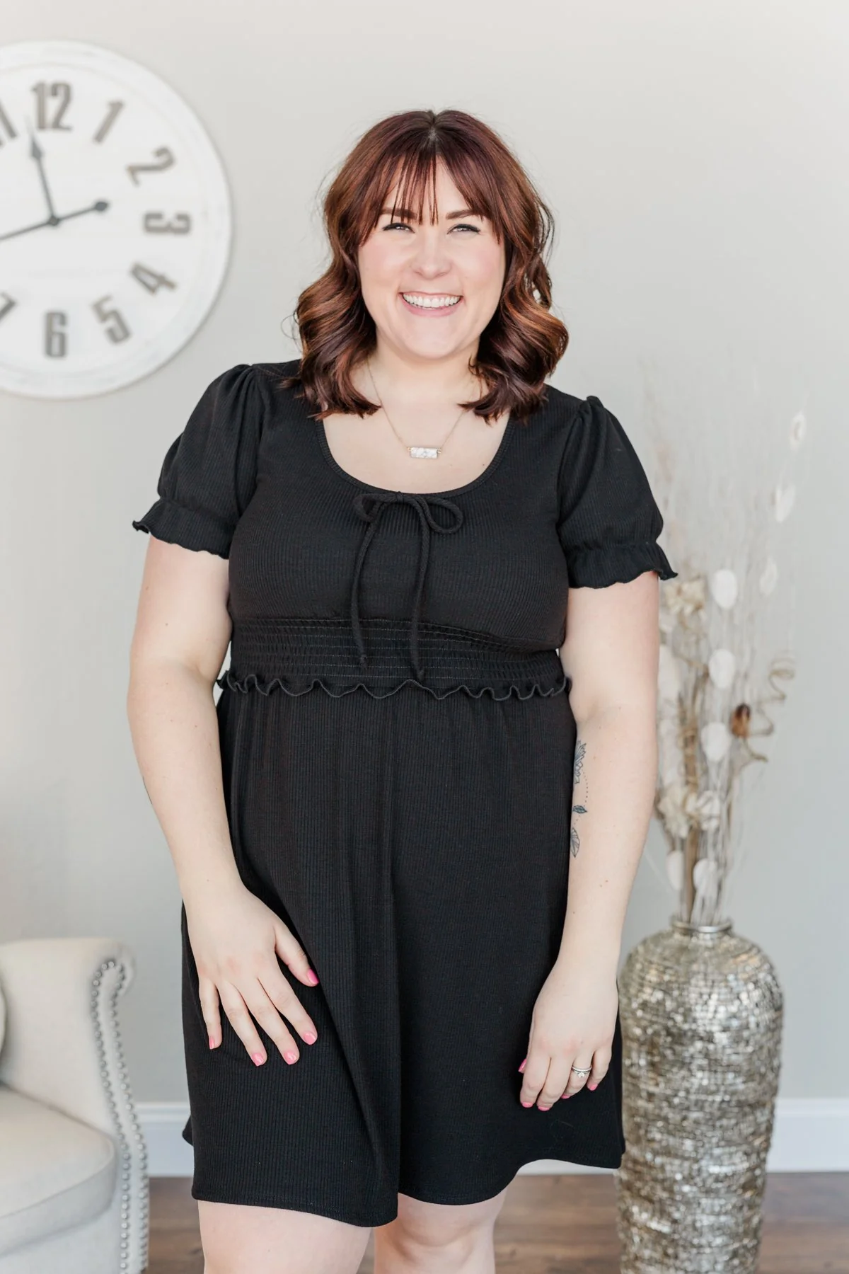 Sincere Smiles Smocked Knit Dress- Black - Image 23