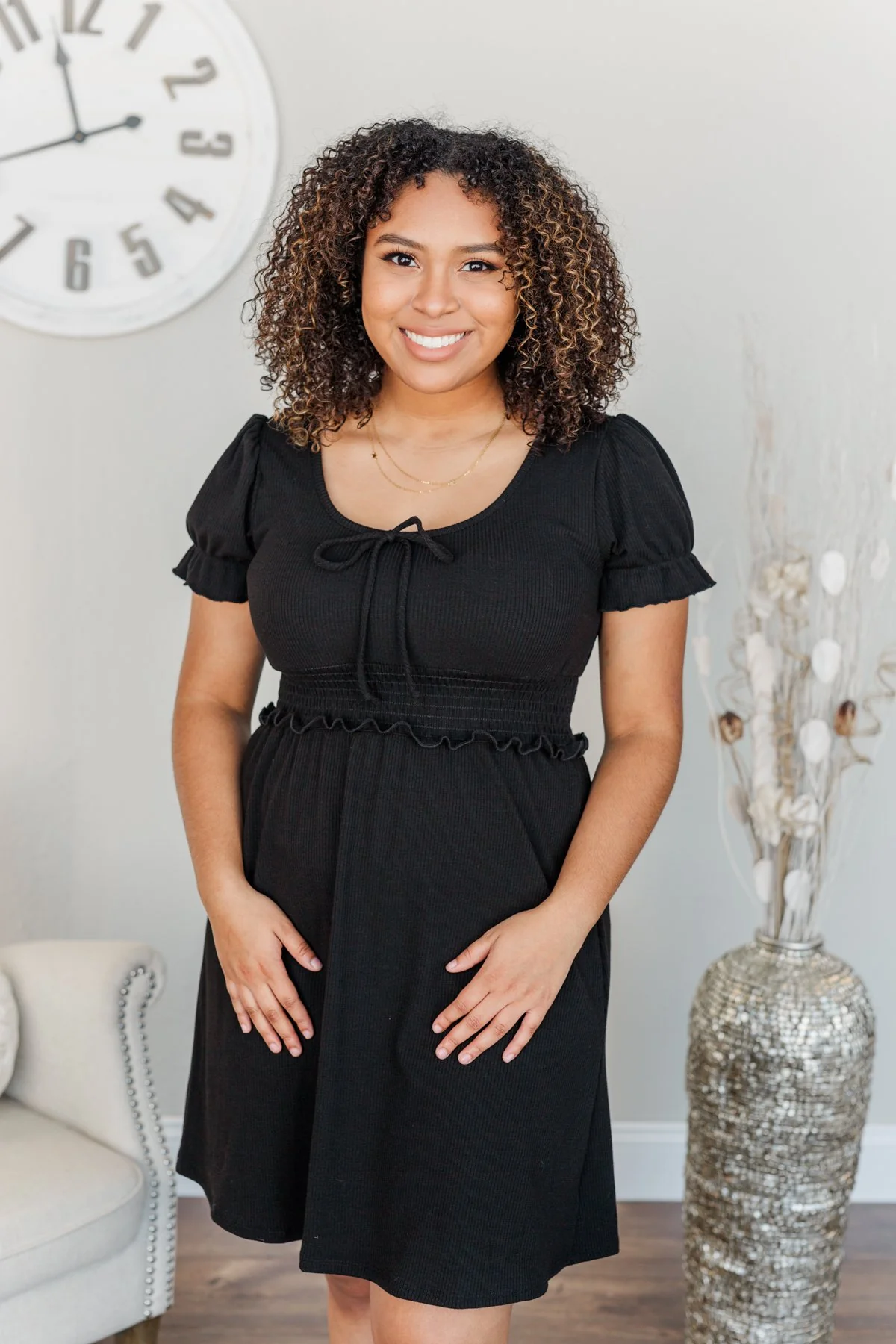 Sincere Smiles Smocked Knit Dress- Black - Image 24