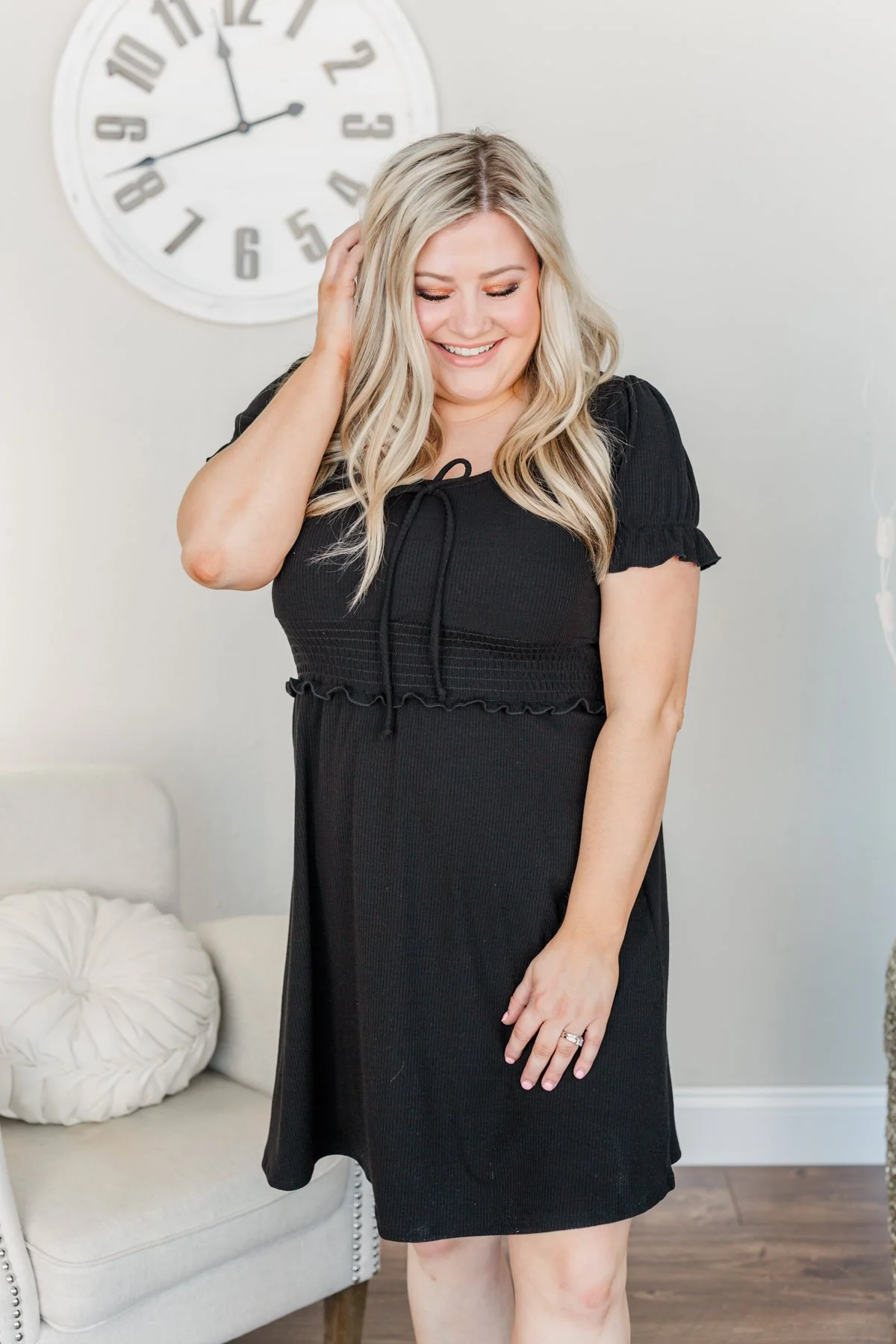 Sincere Smiles Smocked Knit Dress- Black - Image 26