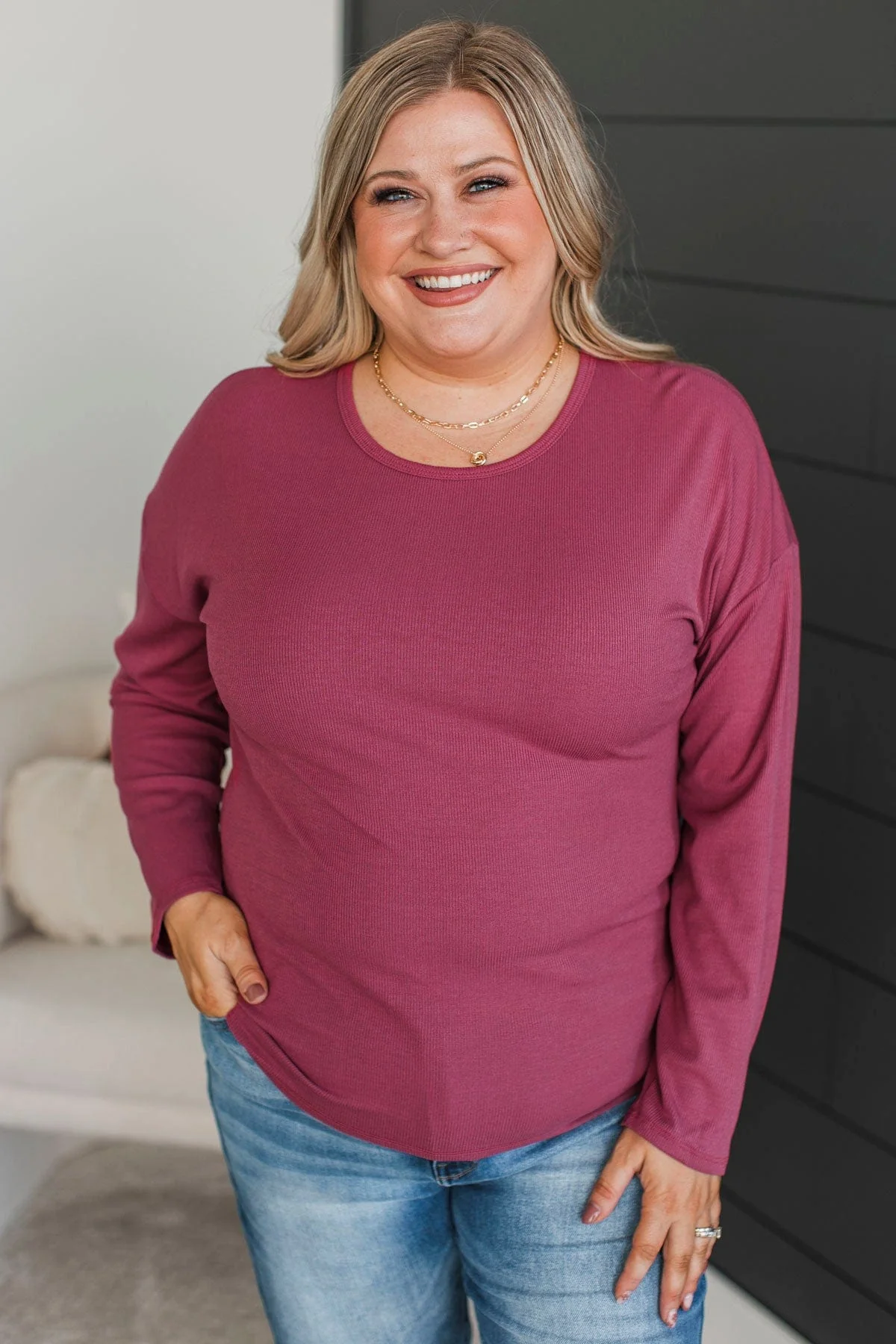 Sincere Wishes Long Sleeve Top- Berry - Image 3