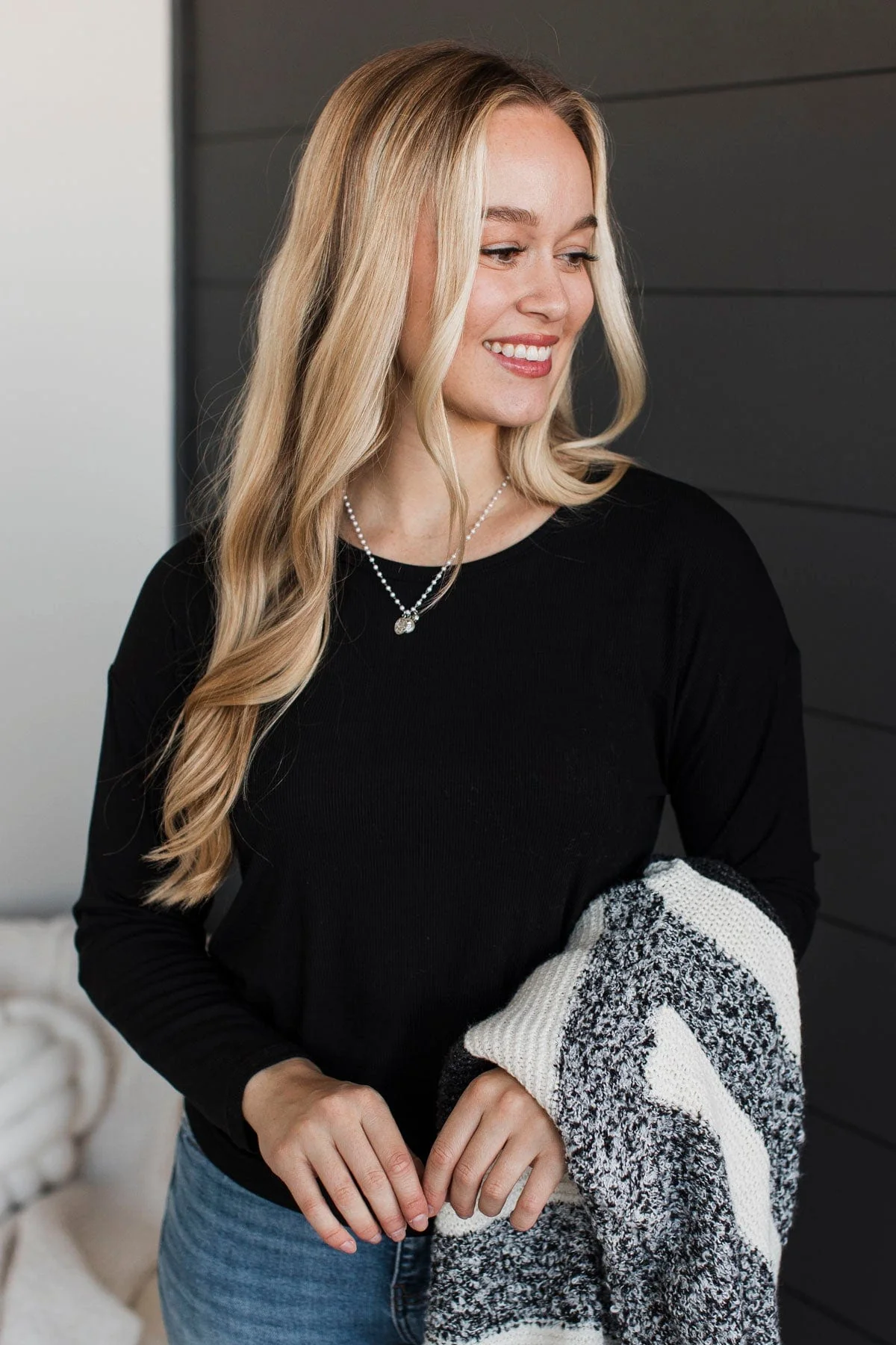 Sincere Wishes Long Sleeve Top- Black - Image 3