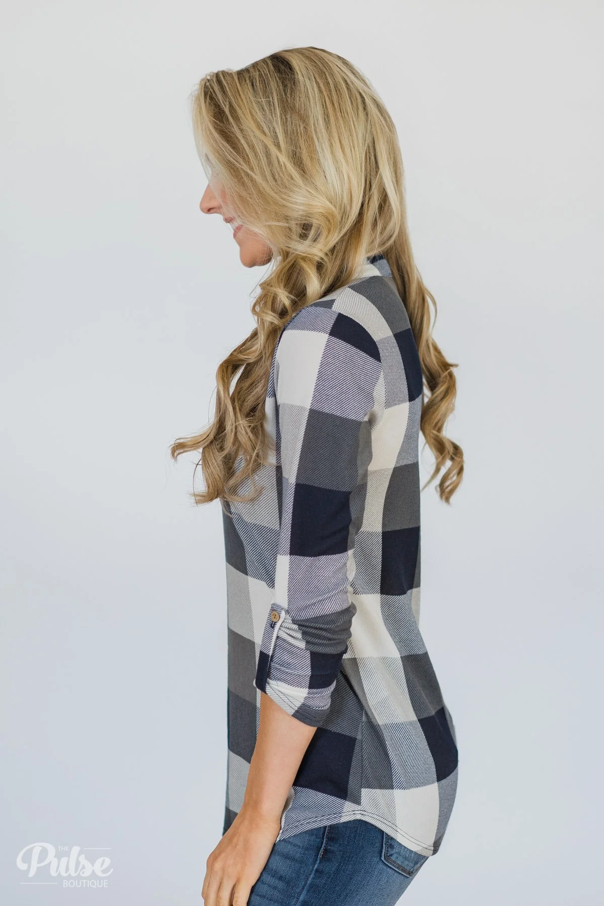 Sincerely Me Plaid V-Neck Top- Blue - Image 6